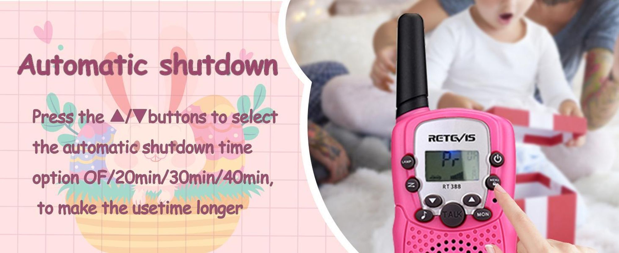 Retevis RT388 Vysílačky Walkie Talkie, dárek pro děti od 4 do 12 let, se svítilnou VOX, DCS/CTCSS, vysílačka s dlouhým dosahem pro kempinkové hry
