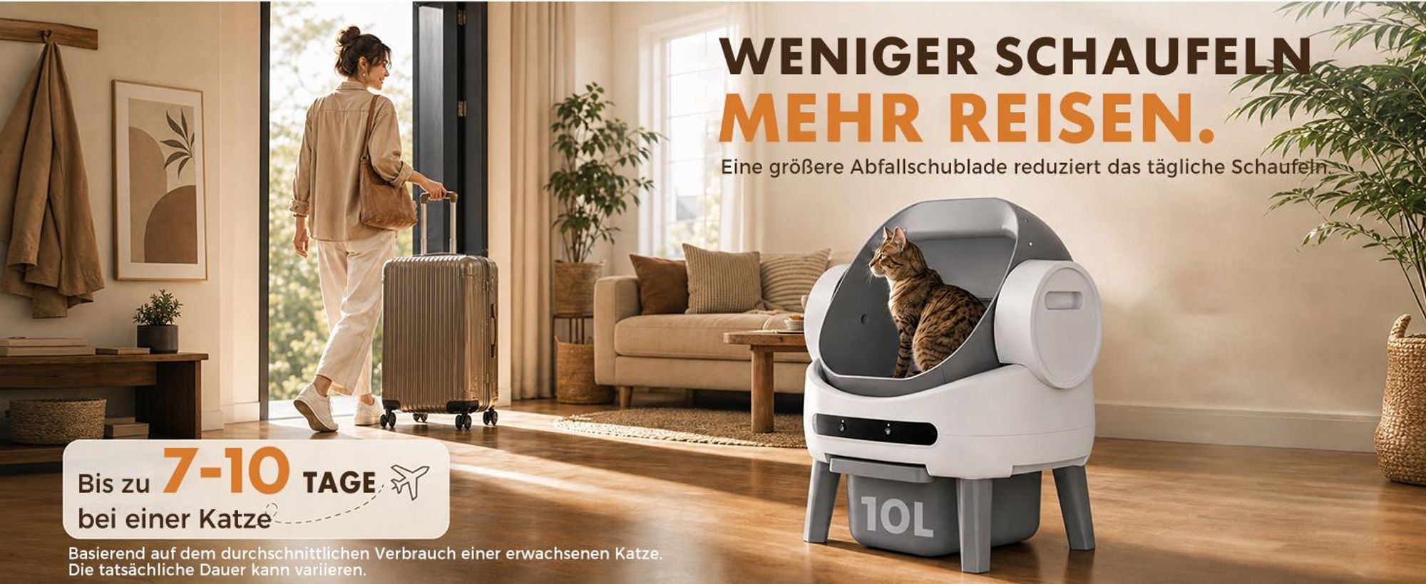 GTPLAYER Selbstreinigende Katzentoilette, 10L Großer Abfallbehälter, APP Steuerung mit Display und Antiklemmfunktion, Geeignet für alle Katzenstreu
