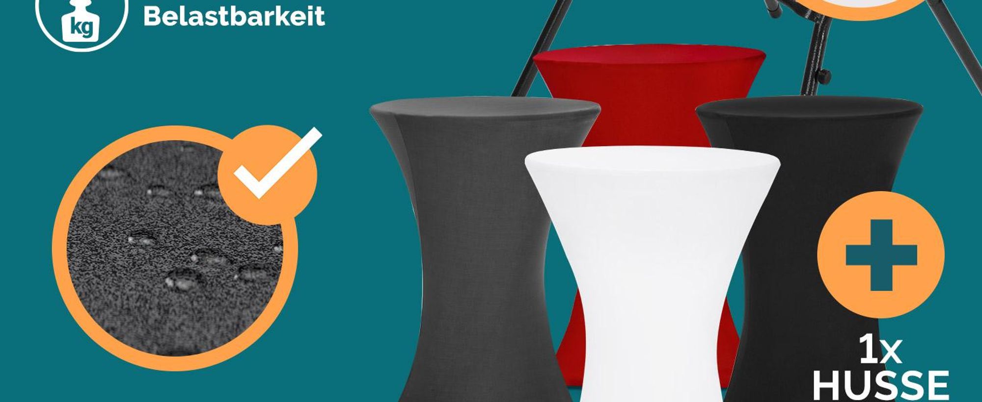 CASARIA® Stehtisch mit Husse Weiß 72 cm Set Klappbar Bistrotisch Rund 110 cm Hoch Outdoor Klapptisch Wetterfest Garten Partytisch Bartisch Hochzeit