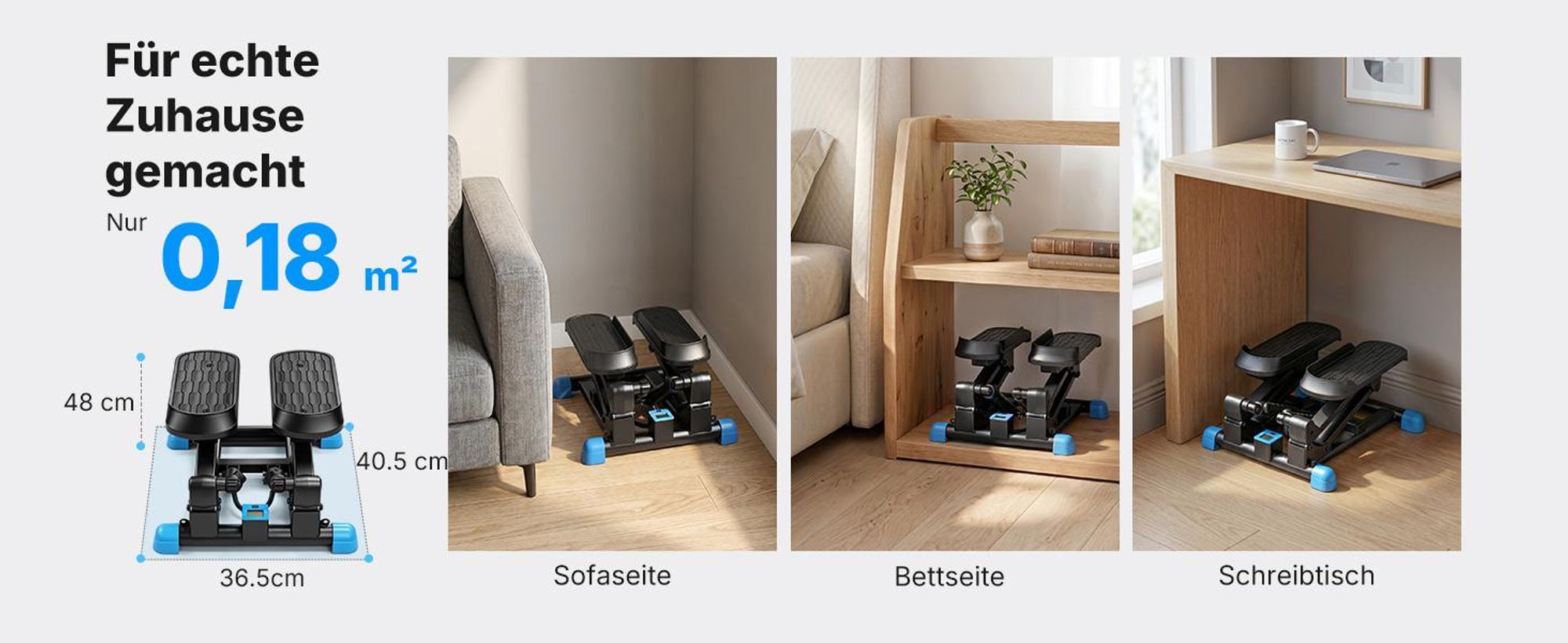MERACH 3-in-1 Mini Stepper mit LCD-Display und Widerstandsbändern – großer 155-mm-Schritt, leise Stoßdämpfung, Ganzkörpertrainer bis 150 kg, schwarz