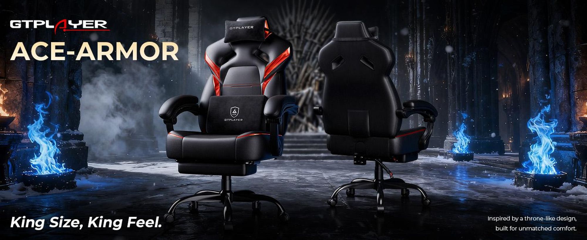 GTPLAYER Sedia da gaming, poltrona da gaming, sedia da gaming con poggiapiedi, cuscino lombare, poggiatesta, regolabile in altezza, braccioli regolabili con poggiapiedi, rosso