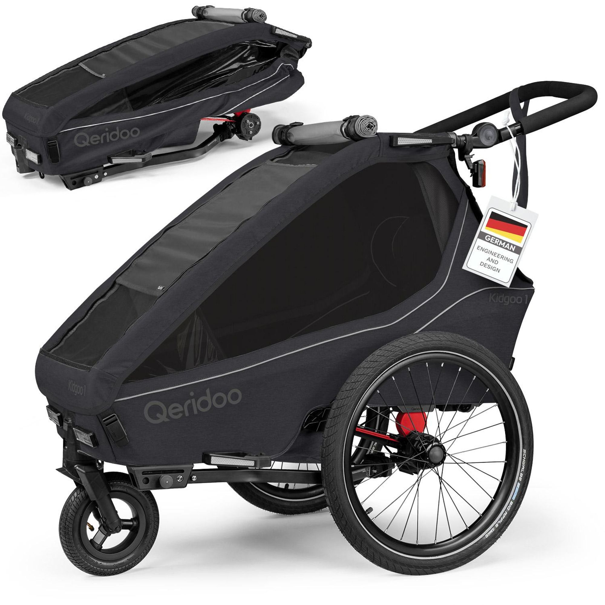 Qeridoo Kidgoo 1 - Kinderfahrradanhänger für 1 Kind, Farbe: Phantom Grey