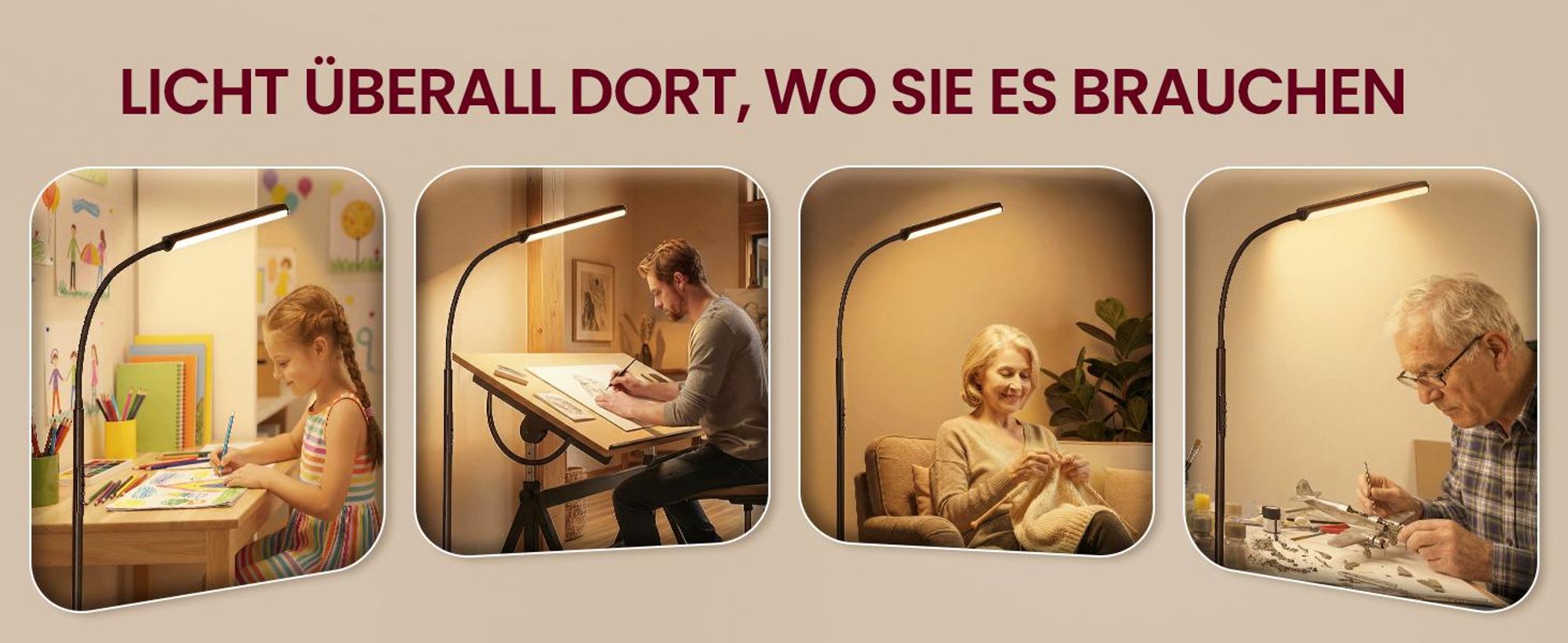 VASAGLE Leselampe mit Fernbedienung, höhenverstellbare Stehleuchte, Schwanenhals, Timer, für Wohnzimmer, schwarz