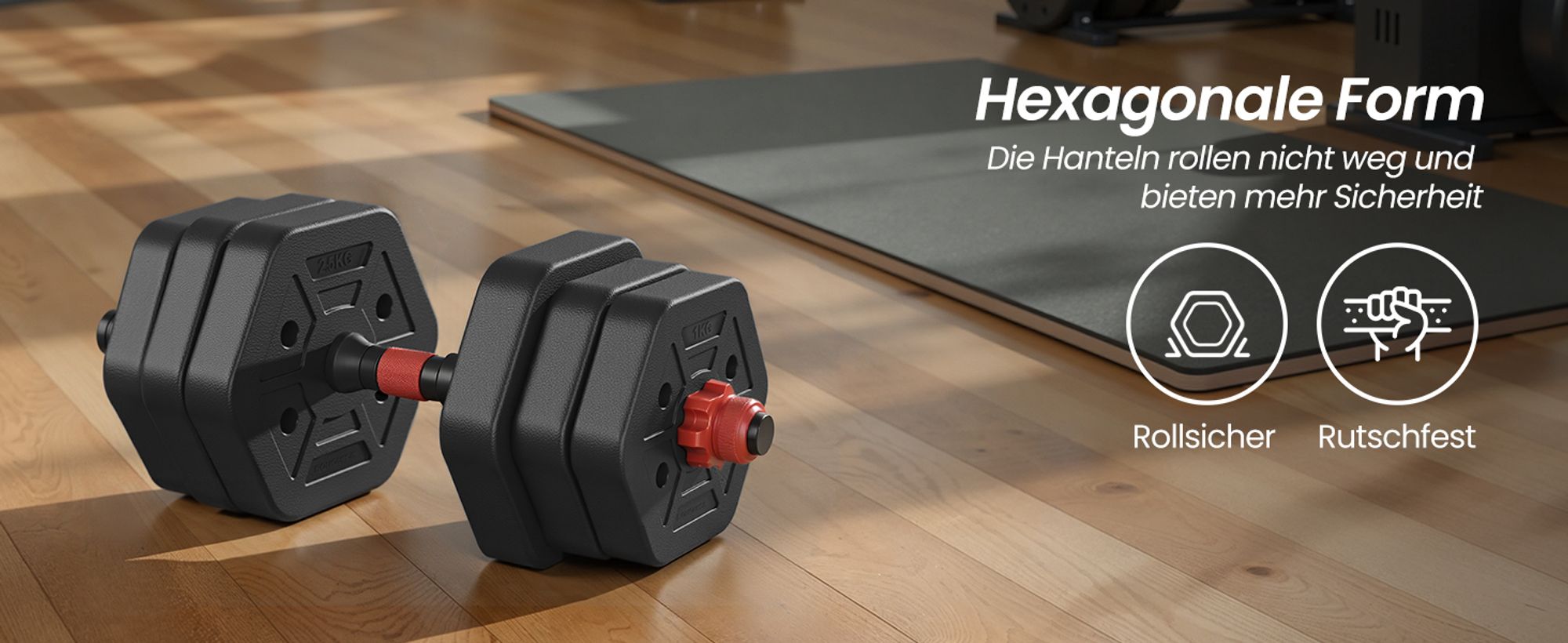 SONGMICS Hantelset, Hanteln mit Verbindungsstange, Hexagon, Kurzhantelset, 10-40 kg, für Workout, Fitnesstraining, Gewichtheben