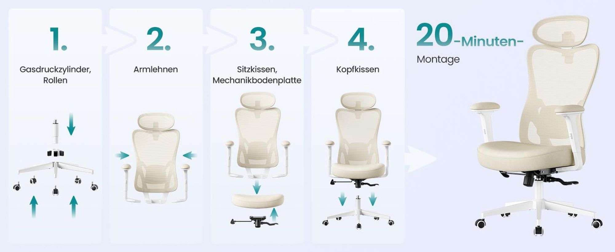SONGMICS Bürostuhl ergonomisch, Schreibtischstuhl, Computerstuhl, verstellbare Lenden- und Kopfstütze