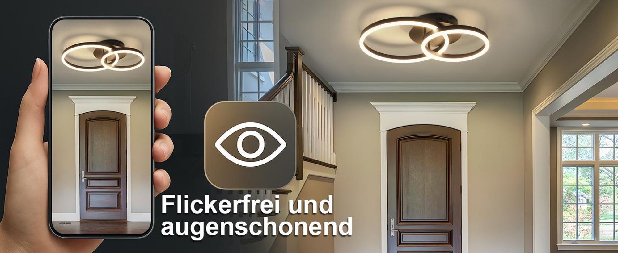 ZMH LED plafoniera 45W dimmerabile con telecomando lampada a soffitto 2 anelli luce interna per soggiorno camera da letto cucina ufficio studio nero
