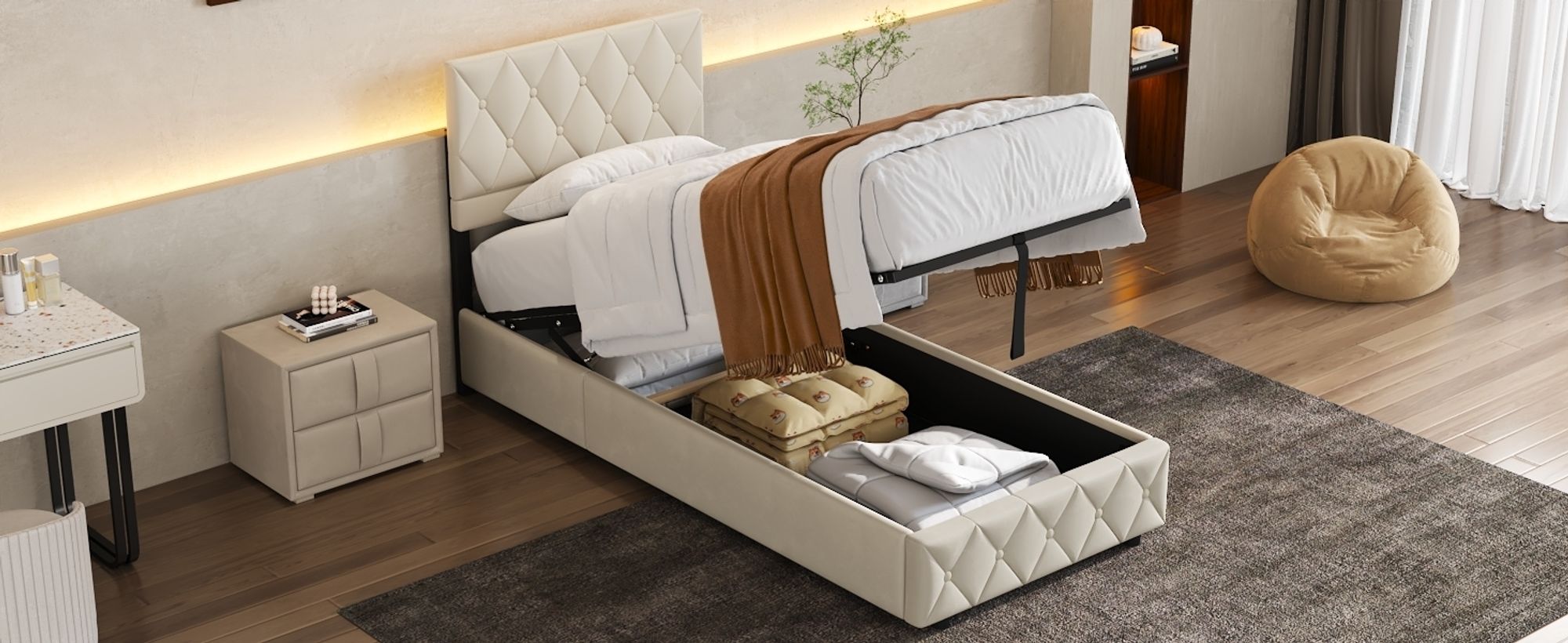 bett,Einzelbett,bett mit stauraum,led bett,bettgestell,polsterbett,polsterbett