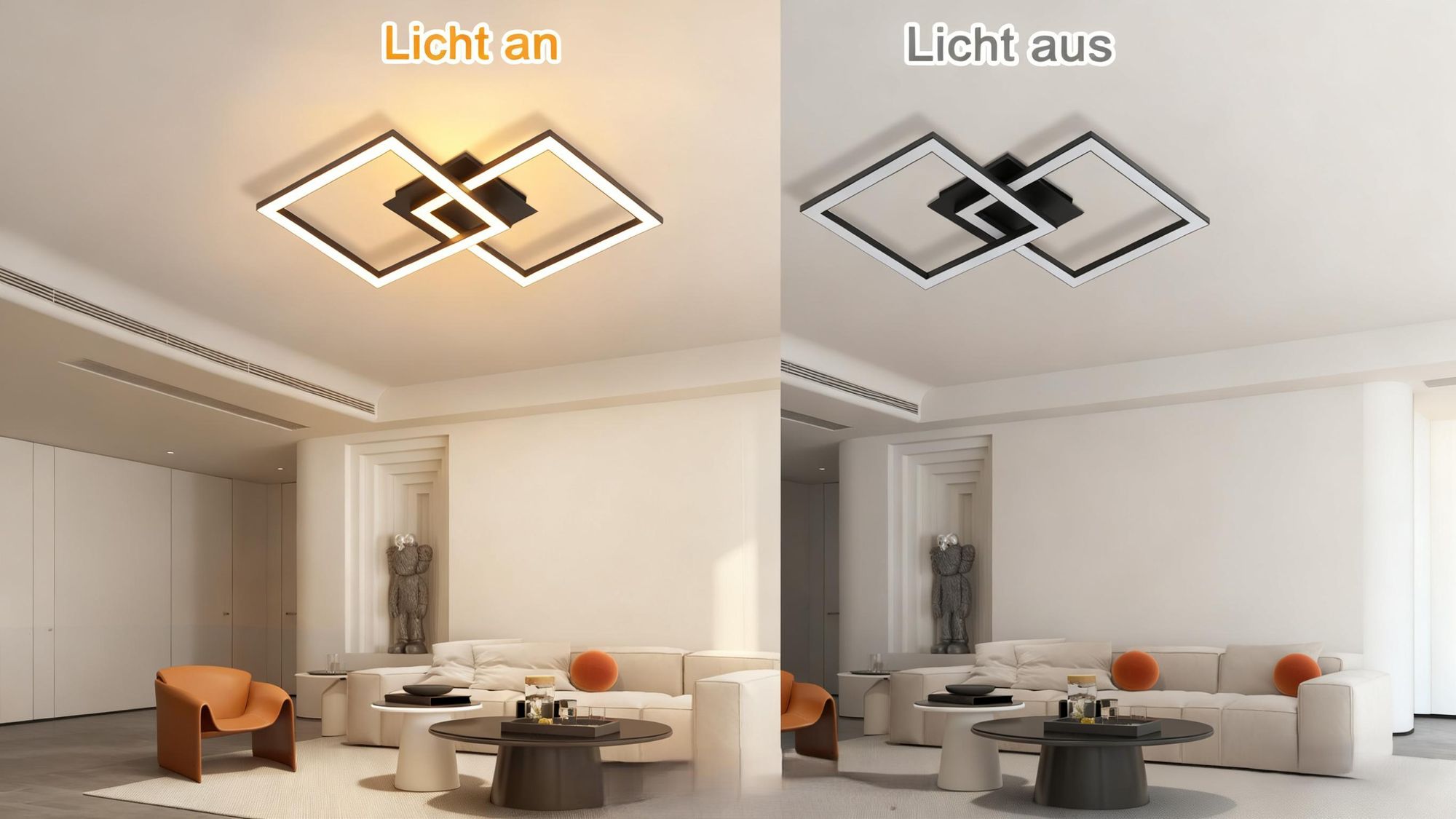 ZMH Led Deckenleuchte Schwarz Schlafzimmerlampe Warmweiß Deckenbeleuchtung Drehbar Geometrisch 24W für Küche Flur Büro Schlafzimmer