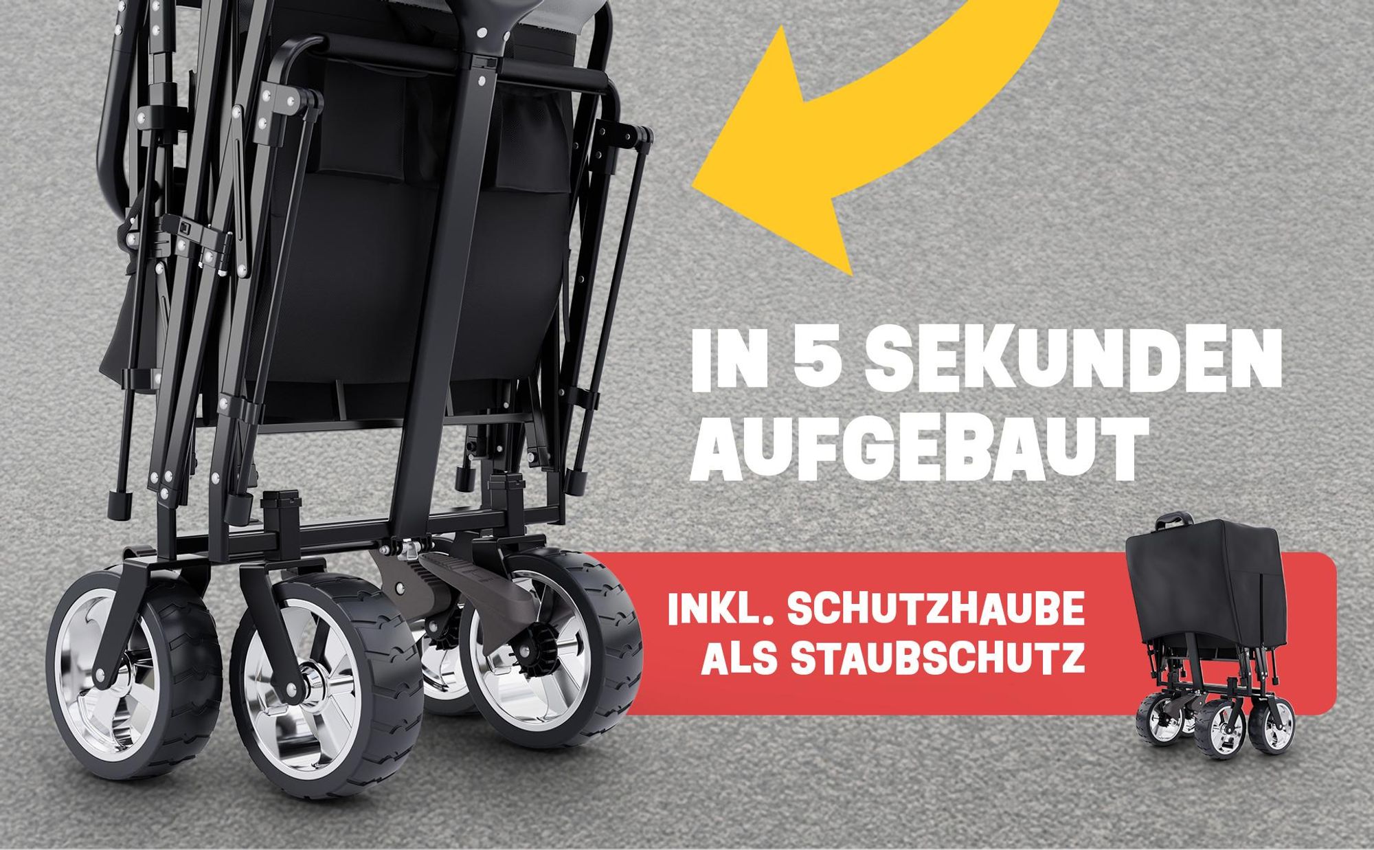 ONBEST Bollerwagen | faltbar | mit Dach | mit Regenschutz | 100 kg | Kühltasche | Wetterfest | UV30+