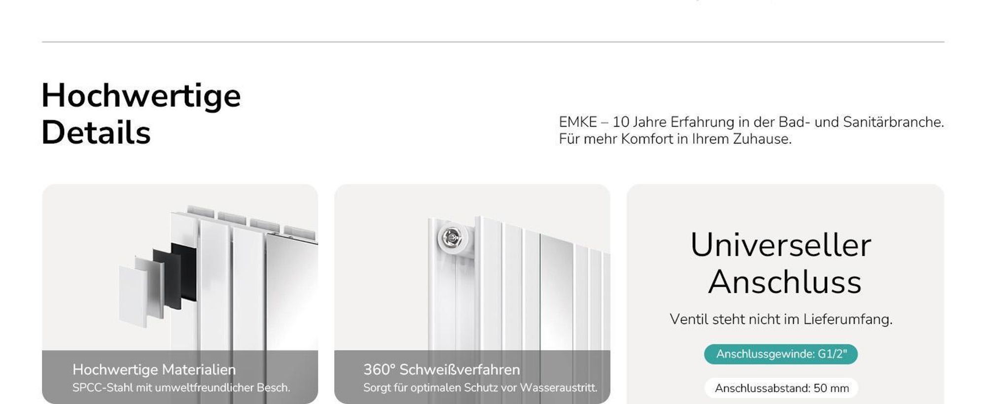 EMKE Designheizkörper mit Spiegel Vertikal 1800x608 mm, Badheizkörper Warmwasser 1788W, Paneelheizkörper Doppellagig, Wandheizkörper für Wohnraum Weiß