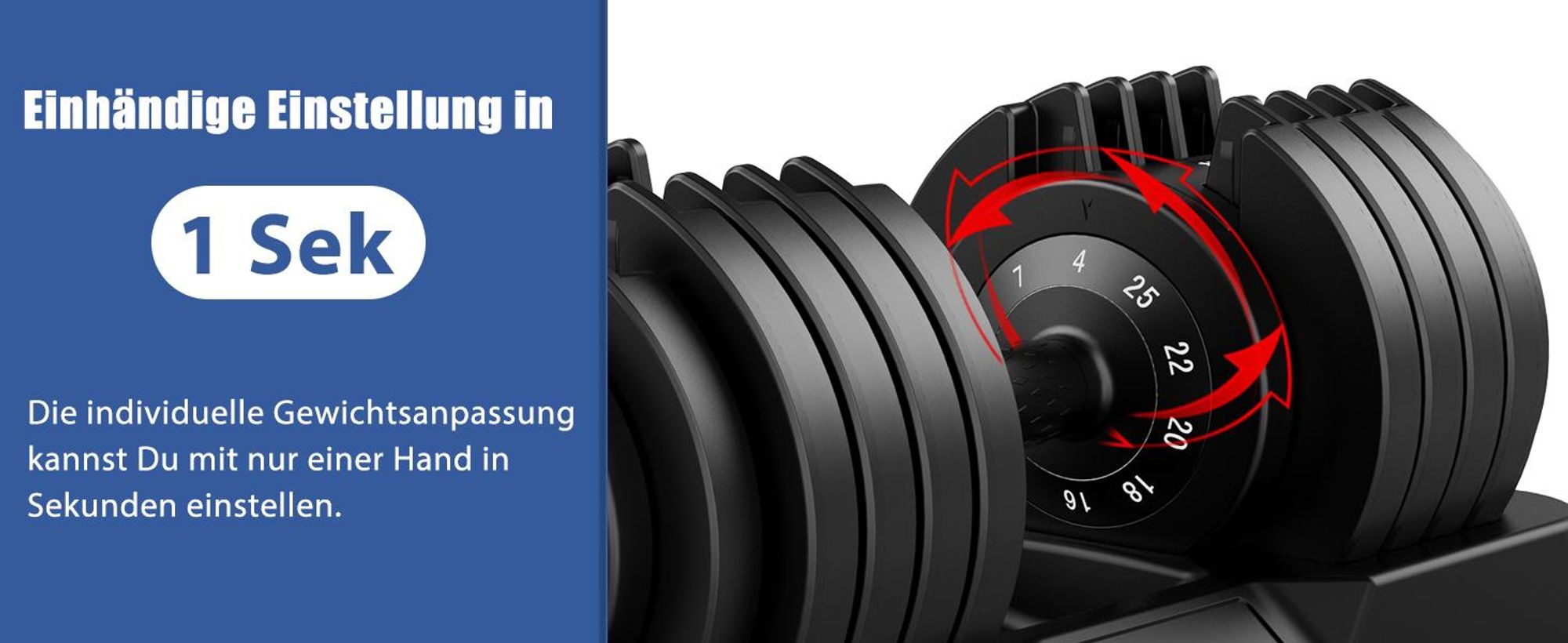 DH FitLife 25 kg verstellbare Hanteln 4 bis 25 kg mit 10 Gewichtsstufen, Kurzhantel Set mit Hantelscheiben, variable Gewichte 10-in-1