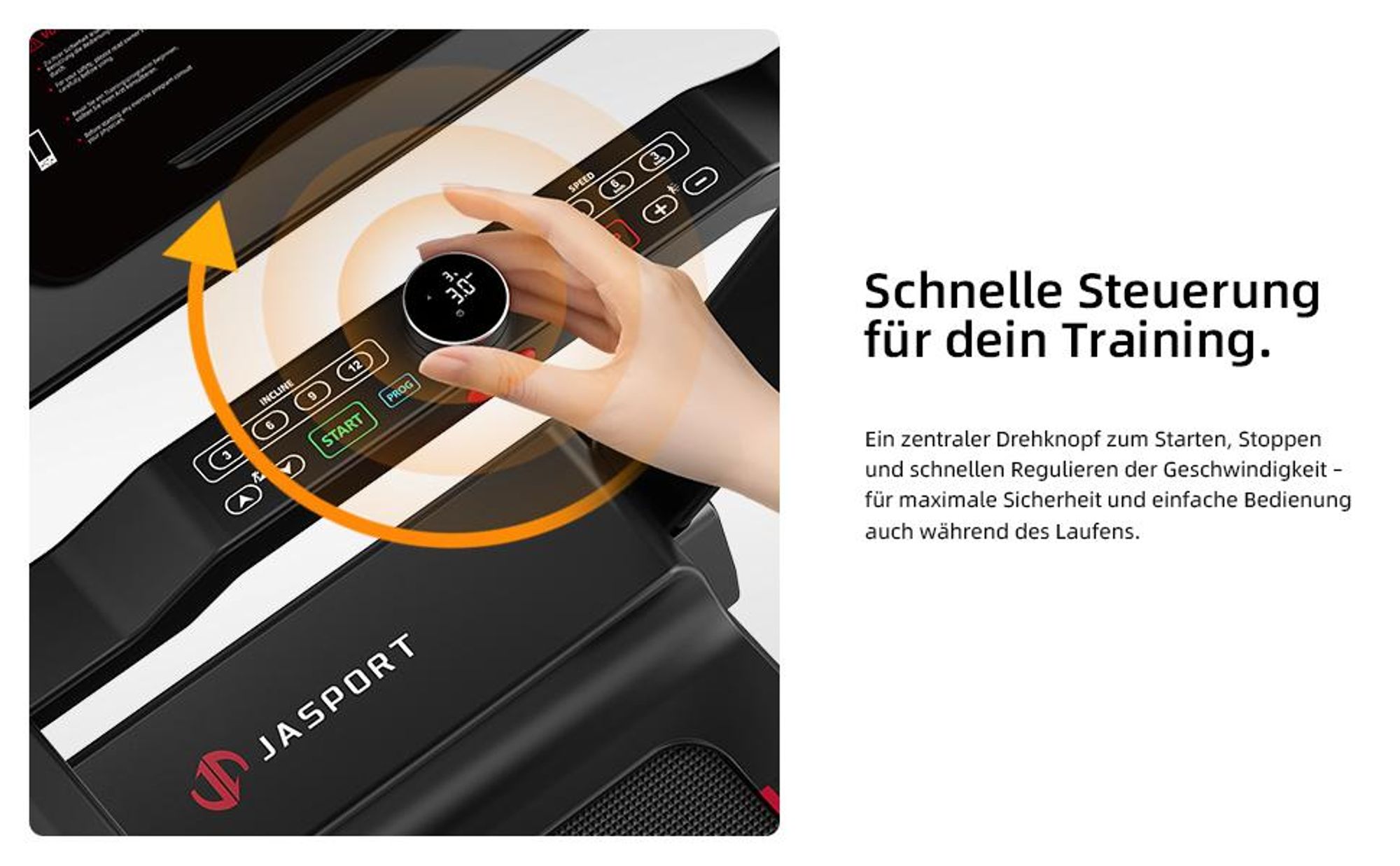JASPORT L8 Elektrisches Laufband klappbar – 4.0 PS DC-Motor, bis 22 km/h, 0–20 % Steigung, 1450×480 mm Lauffläche, LED-Display, Bluetooth-Lautsprecher