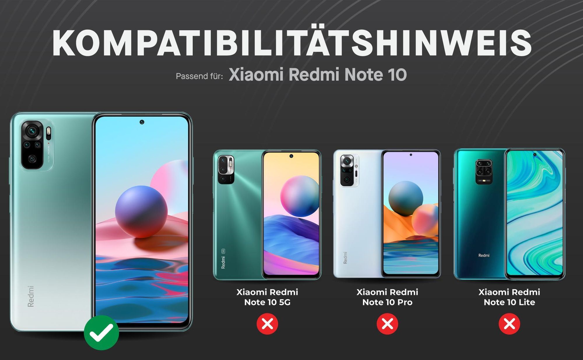 Kompatibilitätshinweise Displayglas für Xiaomi Redmi Note 10