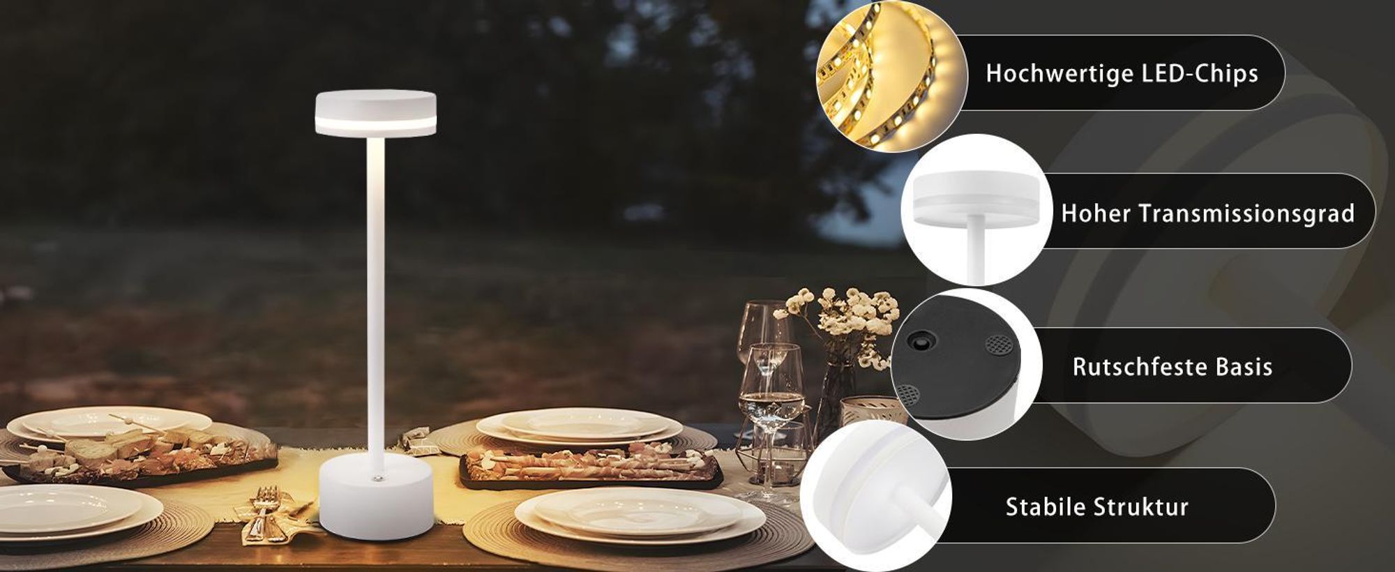 ZMH Tischlampe Kabellos LED Tischleuchte Akku Nachttischlampe Dimmbare mit USB-C Aufladbar Batterie Touch Lampe Weiß Tischlampen für Schlafzimmer Esszimmer Büro