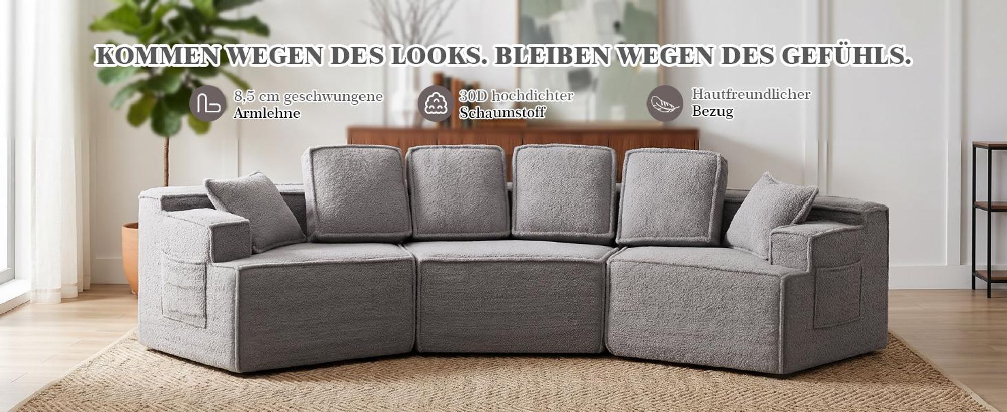 COMHOMA Sofa, modulares Schlafsofa, Polstersofa, 3-Sitzer Sofa, Flexible Sektionscouch,mit Aufbewahrungstasche, Couch mit schlaffunktion, Keine Montag