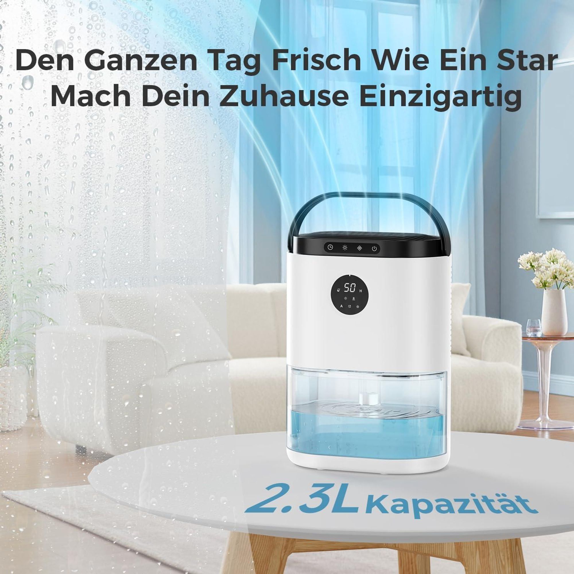 CONOPUPlus Luftentfeuchter, 2300Ml Luftentfeuchter Elektrisch Mit Auto Feuchtesensor und Anzeige, 48H Timer, 7 Farbige Kontrollleuchten, Automatische