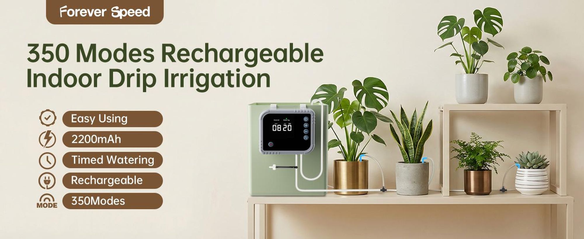 Speed Bewässerungssystem Automatische Bewässerung für 15 Topfpflanzen, 350 Bewässerungsmodi Bewässerungssystem Indoor Wiederaufladbar mit 15M Schlauch