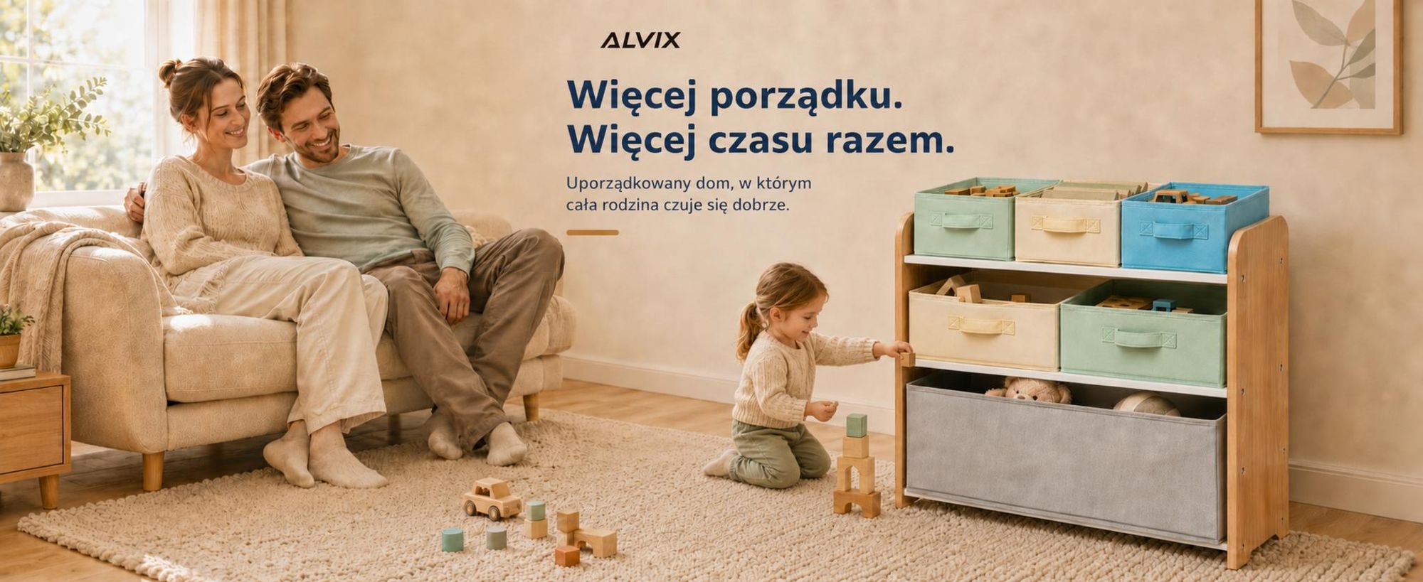 ALVIX Półka na zabawki NESTA 6 z 6 wyjmowanymi pojemnikami, półka dla dzieci, organizer na zabawki wykonany z MDF, półka do pokoju dziecięcego