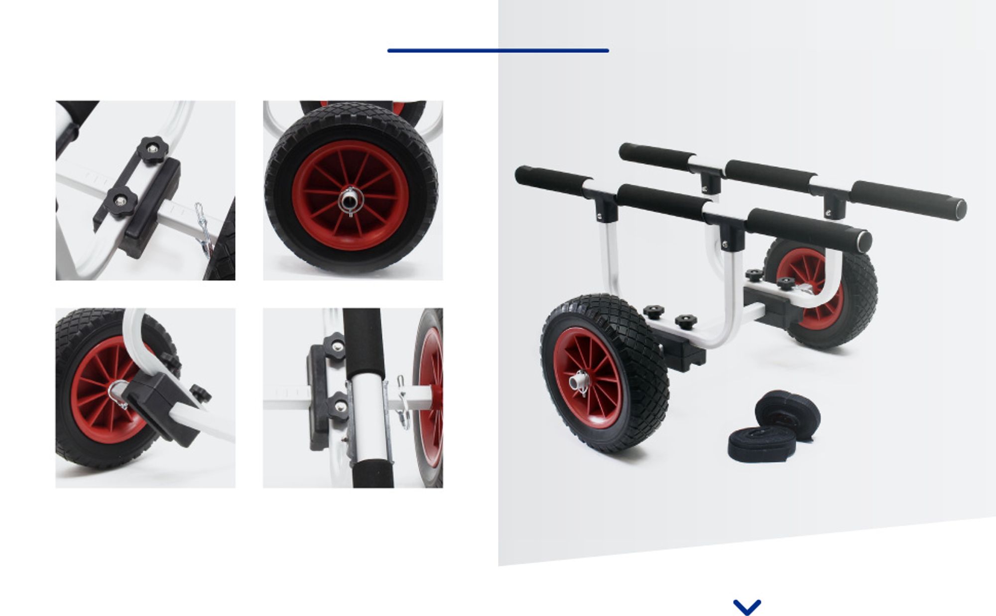 Wiltec verstellbarer Alu Kanuwagen bis 90 kg, Transportwagen für Boote, Kanus und Kajaks, SUP-Trolley mit Polstern, ⌀22 cm große PolyurethanRäder & Gurtbändern, SUP-Wagen mit verstellbarer Auflagebreite