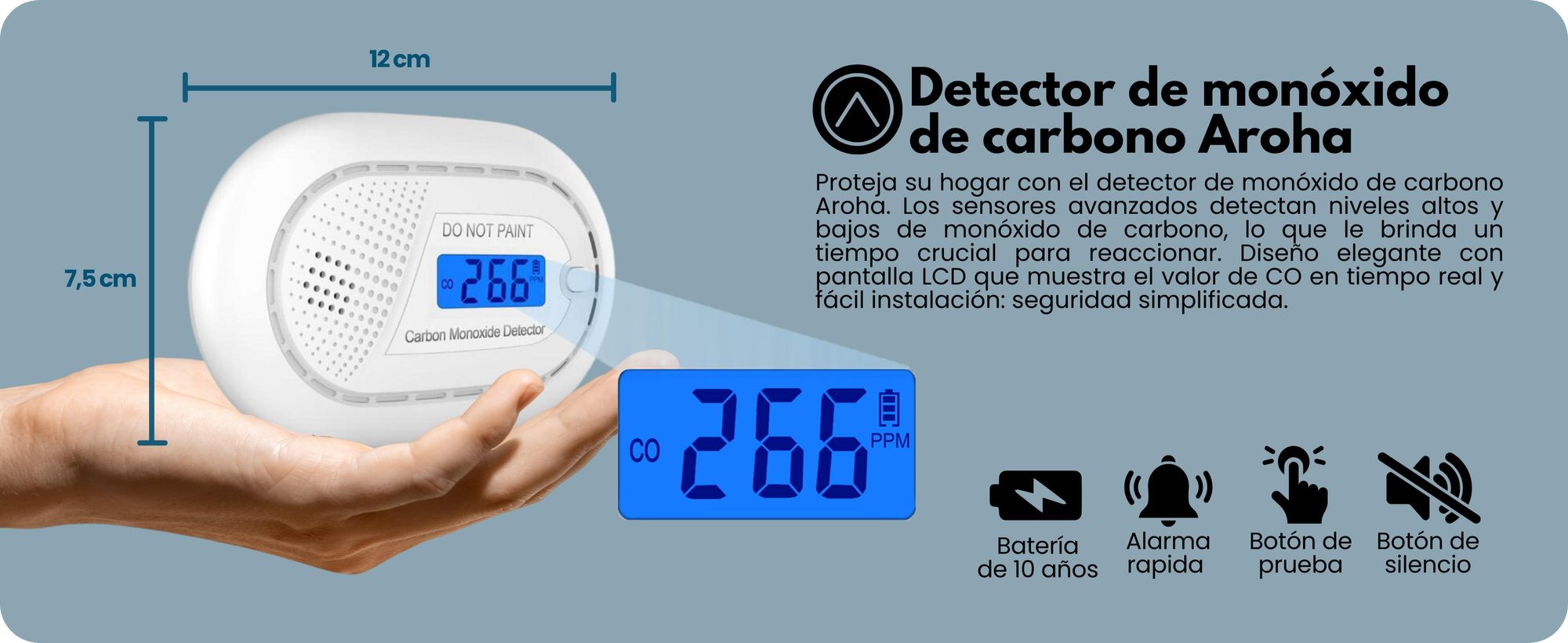 Detector de monóxido de carbono Aroha Safety Pro – Batería de 10 años – Detector de CO para vehículos recreativos, alarma de CO, medidor de monóxido de carbono – 1 juego