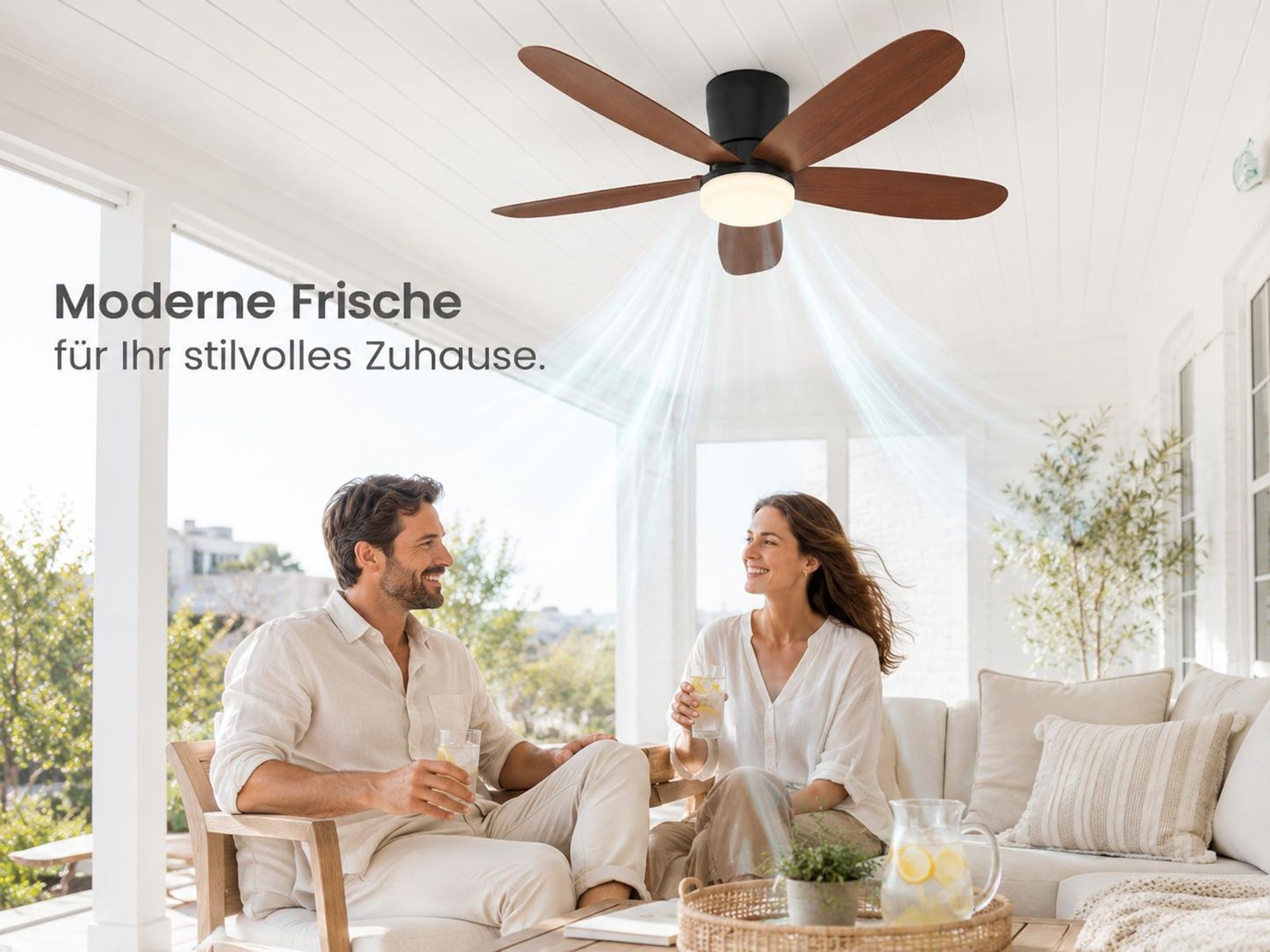 Ø106CM Deckenventilator mit LED Beleuchtung Smart App Fernbedienung Dimmbar 6 Windstufen, 3 Modi, Timer, 35W Leise LED Deckenleuchte mit Ventilator