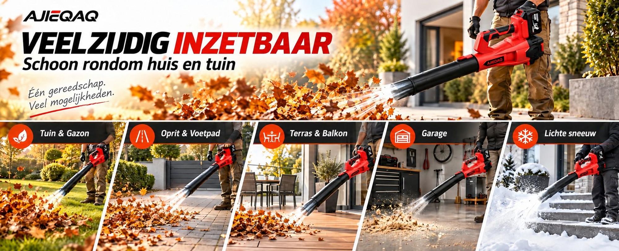 Accu Bladblazer 21V Brushless, 2×4,0Ah Accu’s, 320 km/u, 6 Standen met Turbo, 1000W, Draadloze Bladblazer met 2 Buizen