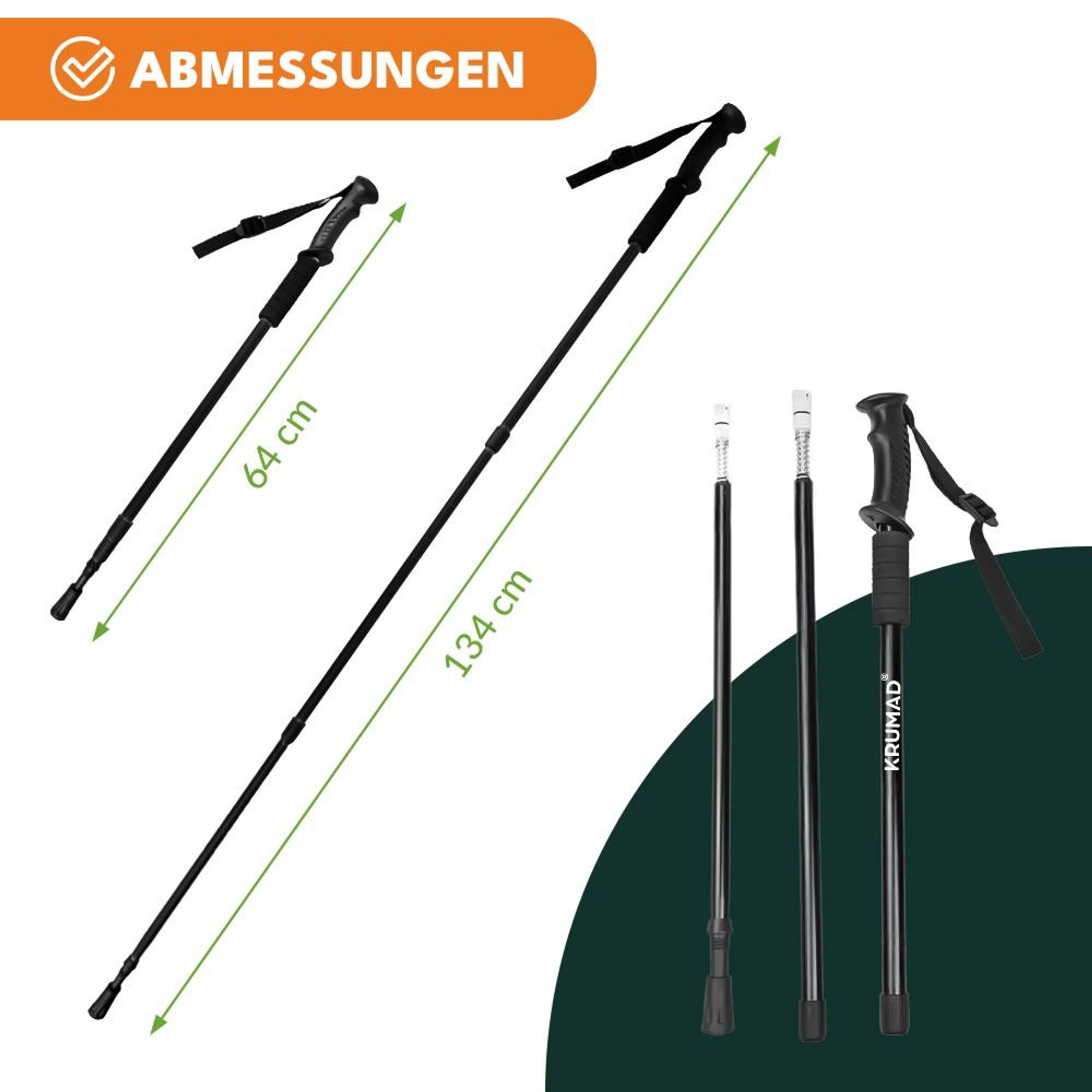 KRUMAD Trekkingstöcke, Nordic Walking Stöcke Aluminium, 2 Stück, Teleskopische Wanderstöcke verstellbar 53–110 cm / 64–134 cm, für Damen und Herren