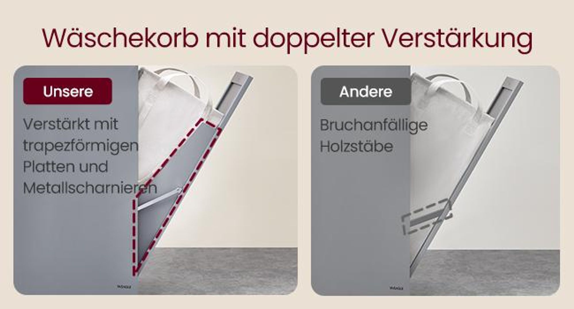 VASAGLE Badezimmerschrank mit Wäschekorb, hoher Badschrank, herausnehmbarer Wäschesack mit Griffen, mit Tür, verstellbare Ablage, 40 x 40 x 170 cm