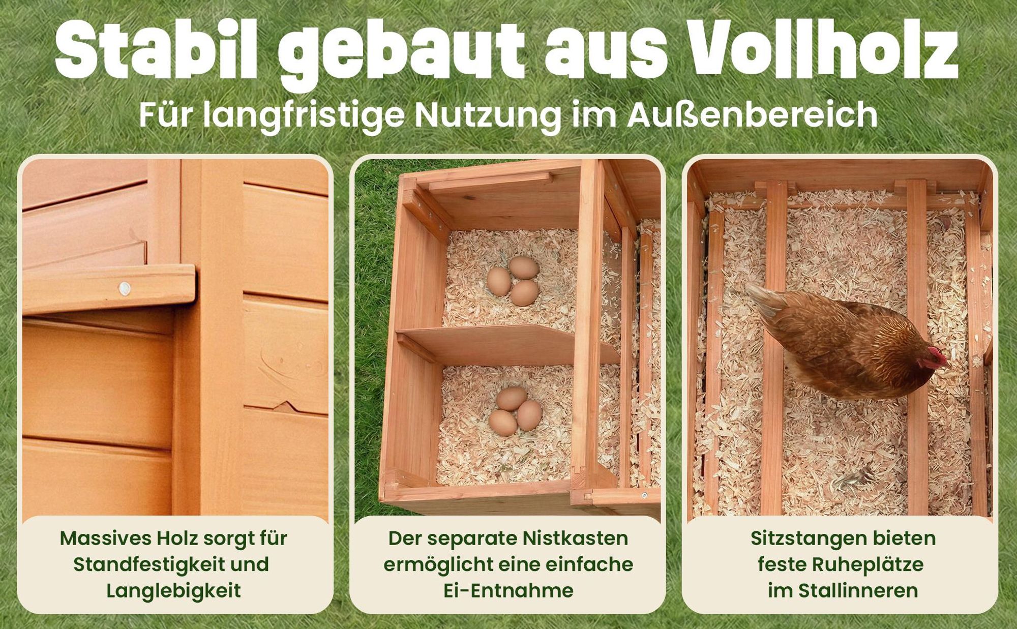 zooprinz Hühnerstall Hühnerhaus Modell | XXL | 182x103x75cm (BxHxT) | Klappdach | Freilaufgehege | Nistkasten | Wetterfest | Massivholz
