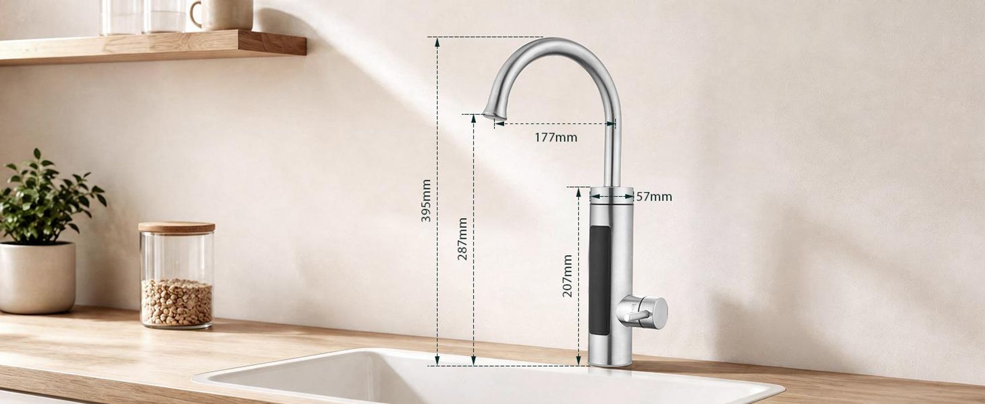 Elektrische Küchenarmatur mit Durchlauferhitzer, Smart Heater Wasserhahn 360° drehbar, Edelstahl Wasserhahn Küche mit LED Temperaturanzeige, Elektrisch Durchlauferhitzer für Bad/Küche