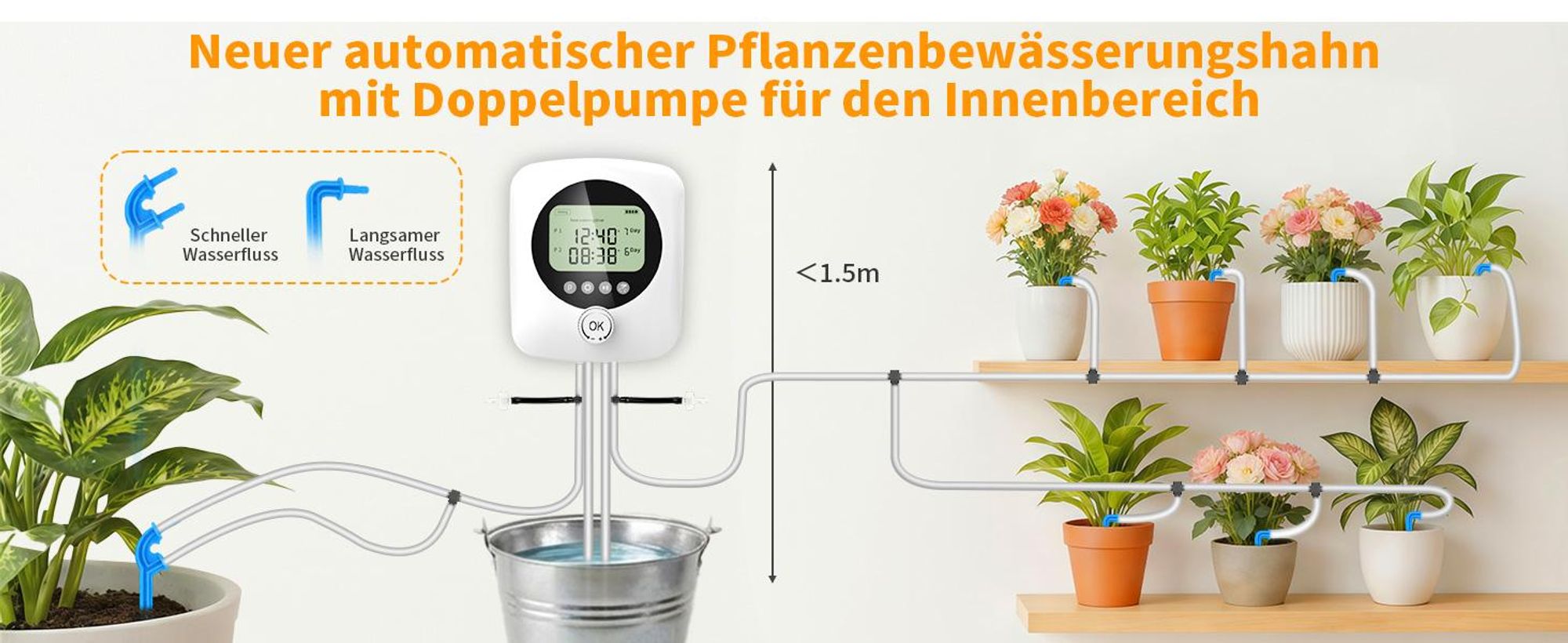Automatische Bewässerung Pflanzen BewässerungssystemTropfbewässerung Indoor Garten Bewässerung mit Doppelte Pumpe Unabhängige Kontrolle, 30 Topfpflanz