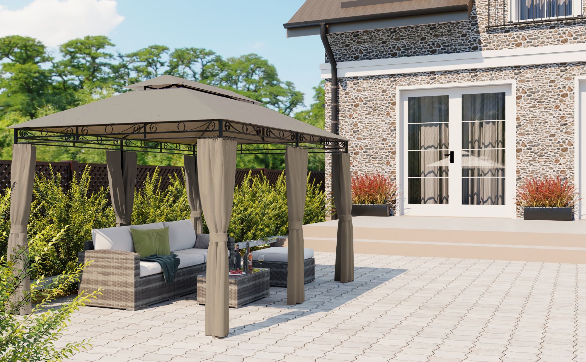 Mondeer Gartenpavillon 3x4m Premium Pavillon Metallrahmen Stabil Wasserdicht Khaki