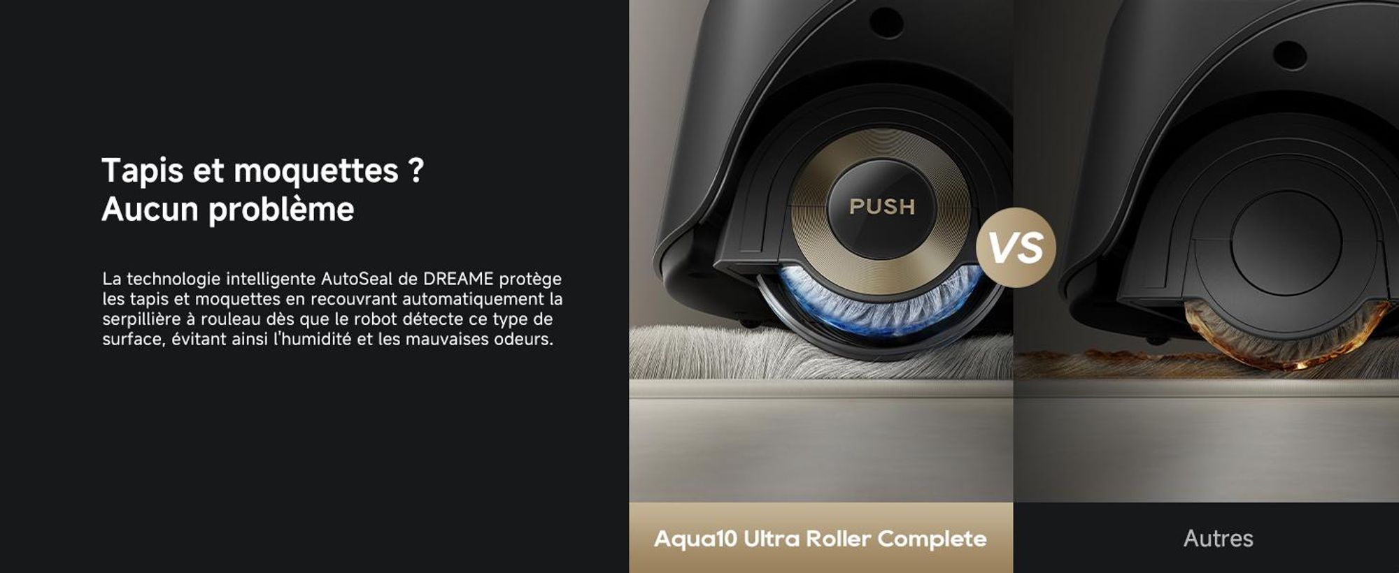 Dreame Aqua10 Ultra Roller, Sans sac, Noir, Sac à poussière, 3 roues, 0,2 l, Rechargeable, Purification