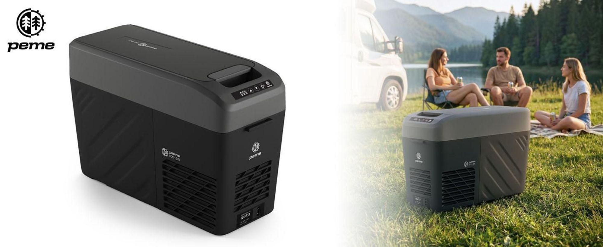 Peme Quest 14 Kompresorowa lodówka turystyczna 15 l Elektryczna lodówka samochodowa 12 V 230 V Mini lodówka i zamrażarka samochodowa do -20°C Lodówka podróżna na kemping, do ciężarówki