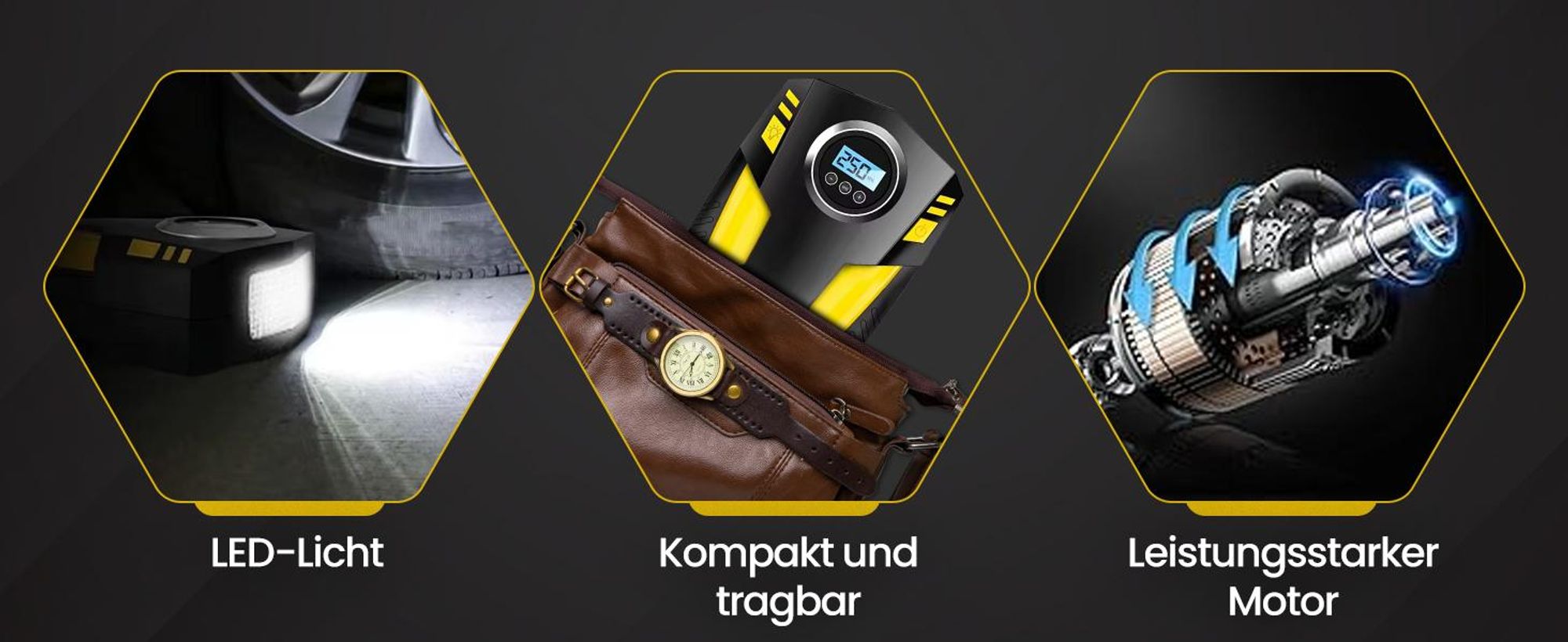 Olvy Luftkompressor Autoreifen 12V Netz, 10,3Bar Elektrische Luftpump, Digitaler Anzeige, LED-Leuchte Mini-Kompressor für Auto Fahrrad Bälle 4 Ventile