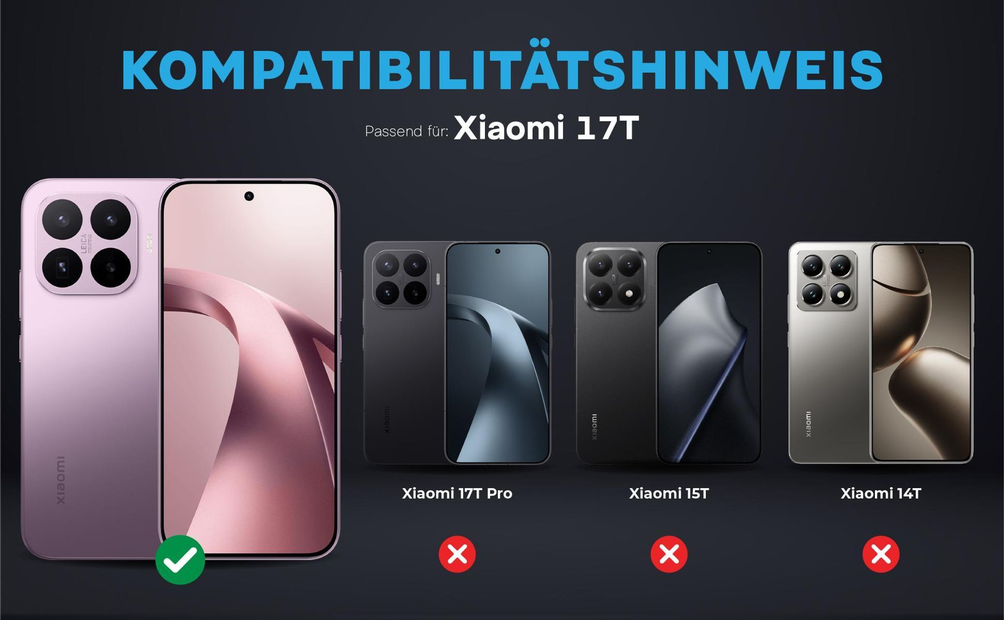 Kompatibilitätshinweise Kameraglas für Xiaomi 17T