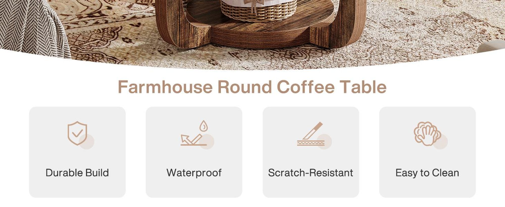 Tribesigns Runder Couchtisch, 2-stufiger runder Couchtisch mit Stauraum, 80 cm moderner Akzenttisch Holz, Dicke Tischplatte und Basis,rustikales Braun