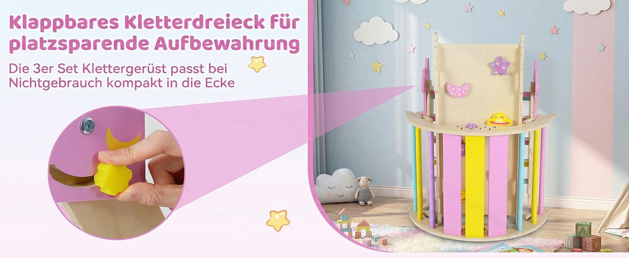 COSTWAY Dreieck-Kletterset, faltbares Dschungelturngerät mit Bogen, Rampe, Kletterer, Blöcken&Labyrinthspiel, Holz-Spielzeug, Montessori-Spielzeug