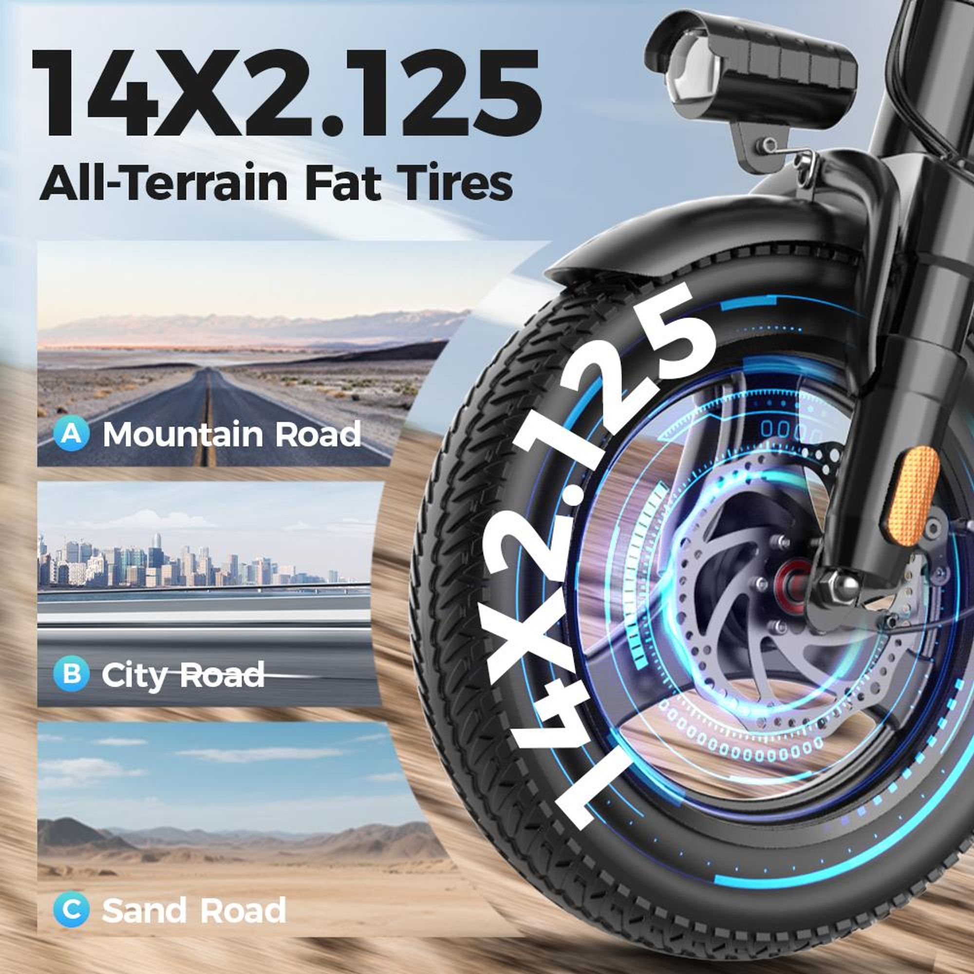 GS3 faltbares Elektrofahrrad für Erwachsene, 250W, 25 km/h, 48V 15Ah, abnehmbarer Akku, All-Terrain-Fettreifen, max. 120 kg Zuladung