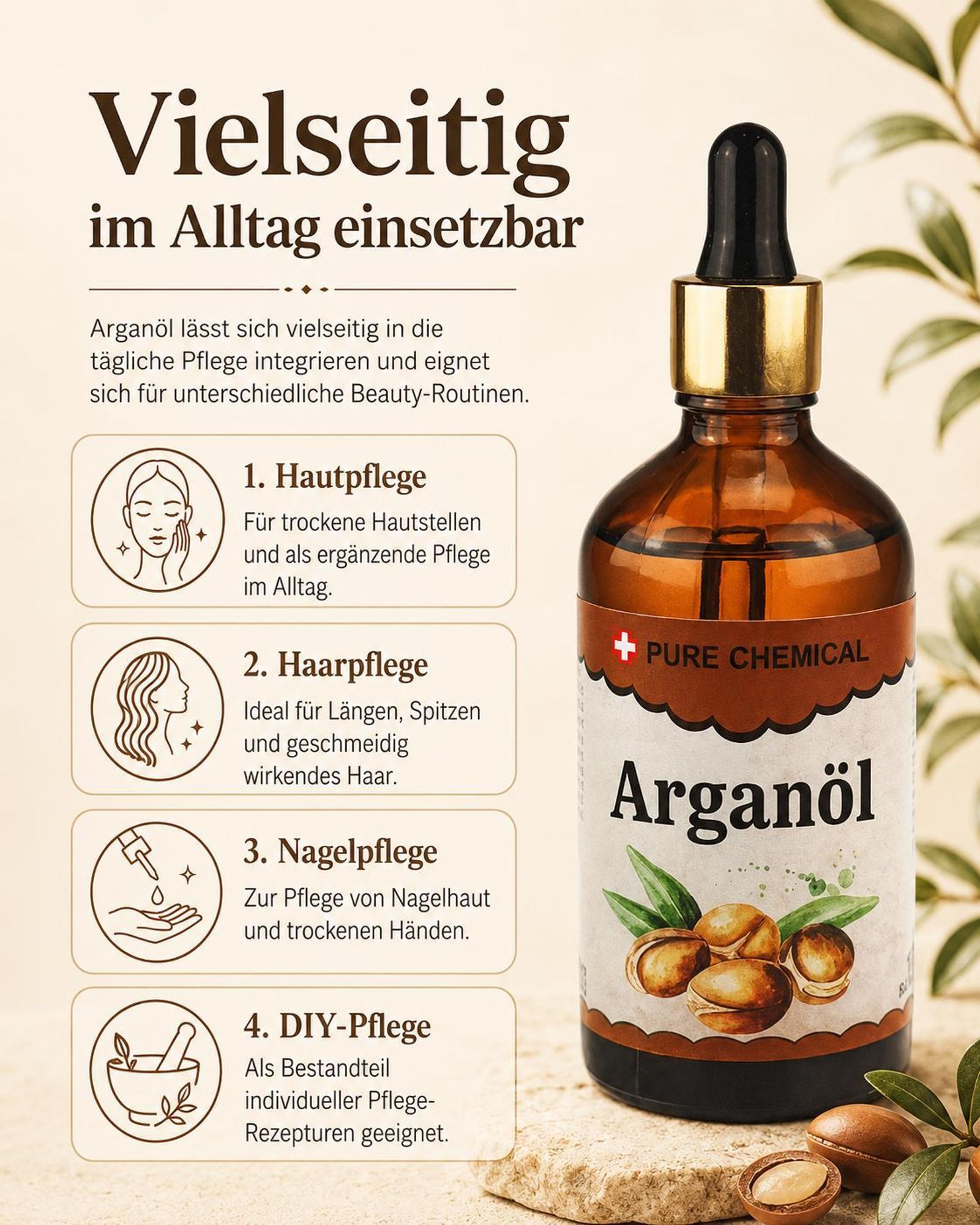 PURE CHEMICAL | Arganöl | Haaröl | Hautöl | Kaltgepresst | 100 ml