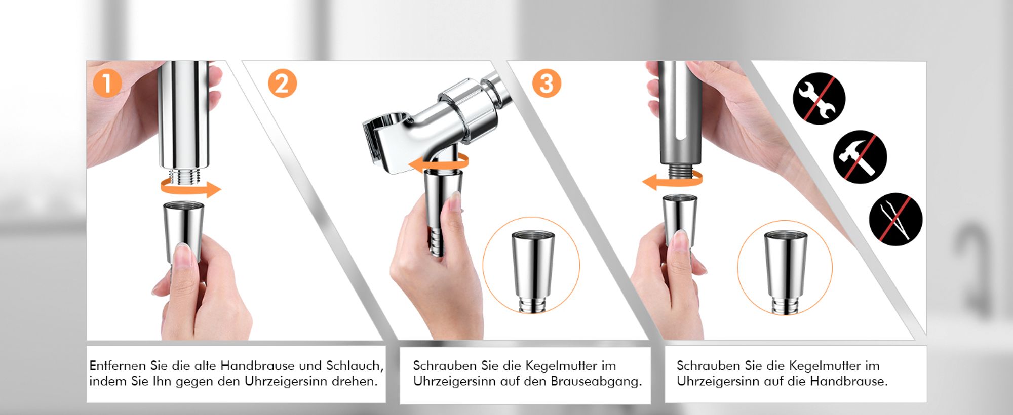 Duschkopf mit Filter, Hochdruck-Handbrause mit 15 Filterschichten,  3 Strahlarten zur Entfernung von hartem Wasser, Restchlor, Bakterien