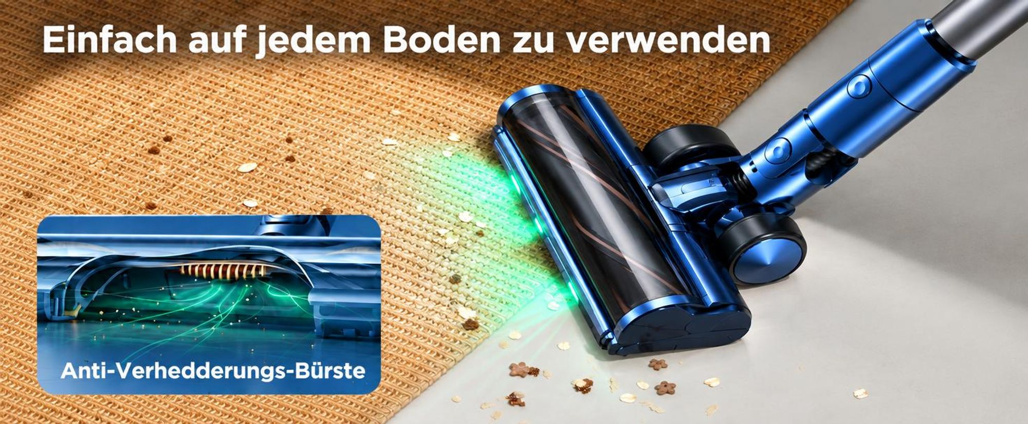 Laresar V11 Akku-Staubsauger, Kabelloser Stielstaubsauger 190 AW, 90 Min-LED-Touchscreen, Stauberkennung, 99,99 % Filtration, selbststehendes Design