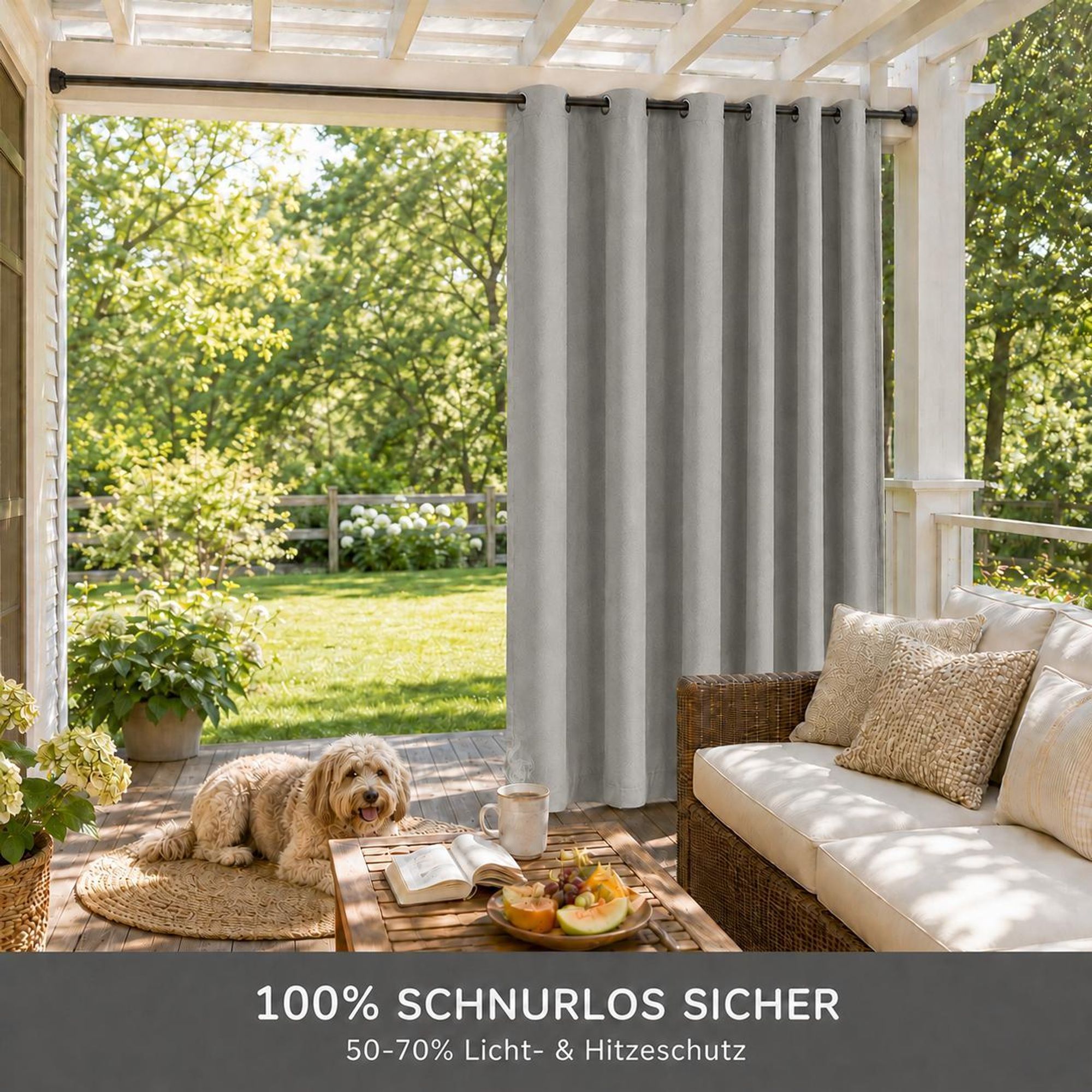 1x Garden Outdoor Vorhang Wetterfest Mit ösen Wasserdicht extra breite Privatsphäre UV-Schutz für Balkon Terrasse Patio Pavillon, 180x213cm, Grau