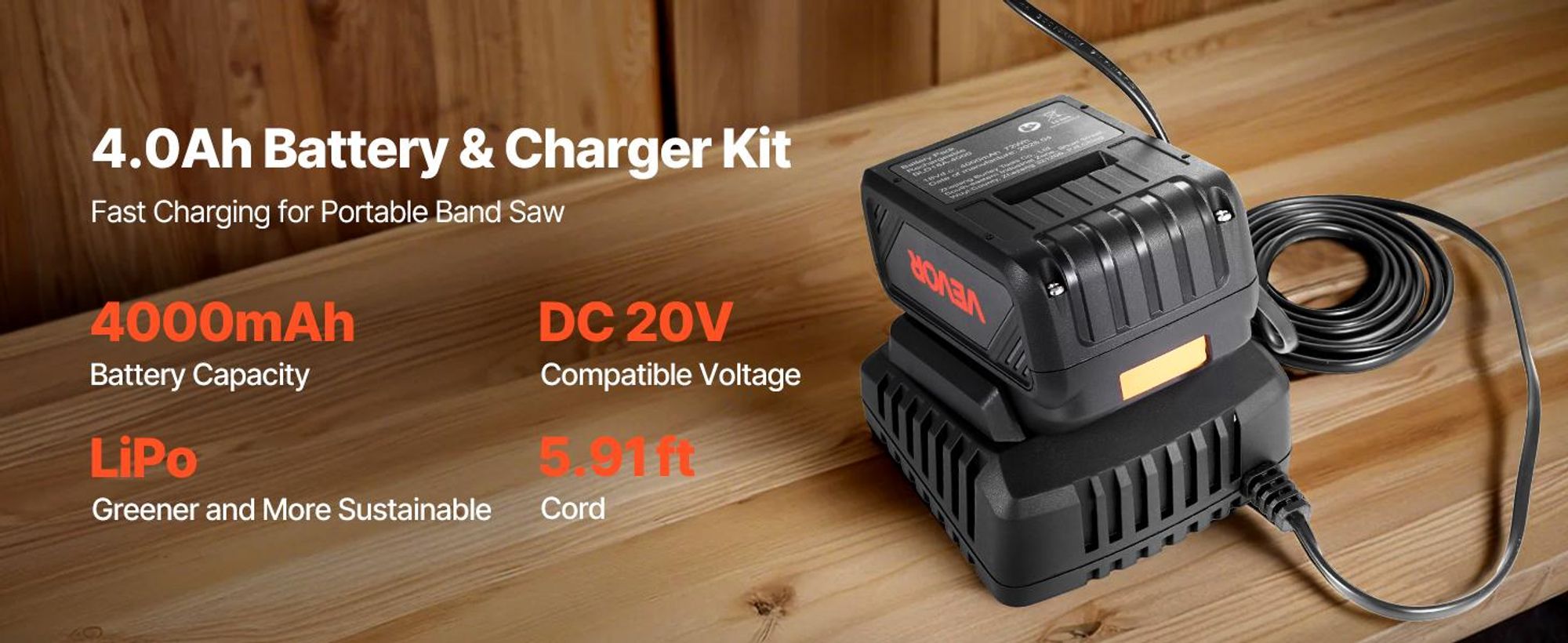VEVOR 20 V tragbare Akku- und Ladegerät-Kombination, 4,0 Ah Lithium-Ionen-Akkupack, verlängerte Laufzeit, kompatibel mit Serienwerkzeugen, zum Austauschen und schnellen Aufladen