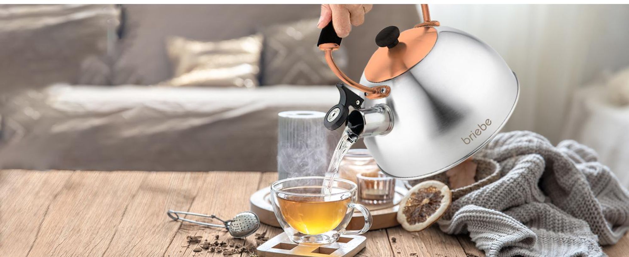 Briebe I-Bronze Wasserkessel Induktion Flötenkessel 2,3L Edelstahl, Retro, Bakelit Handgriff Inox/ Bronze