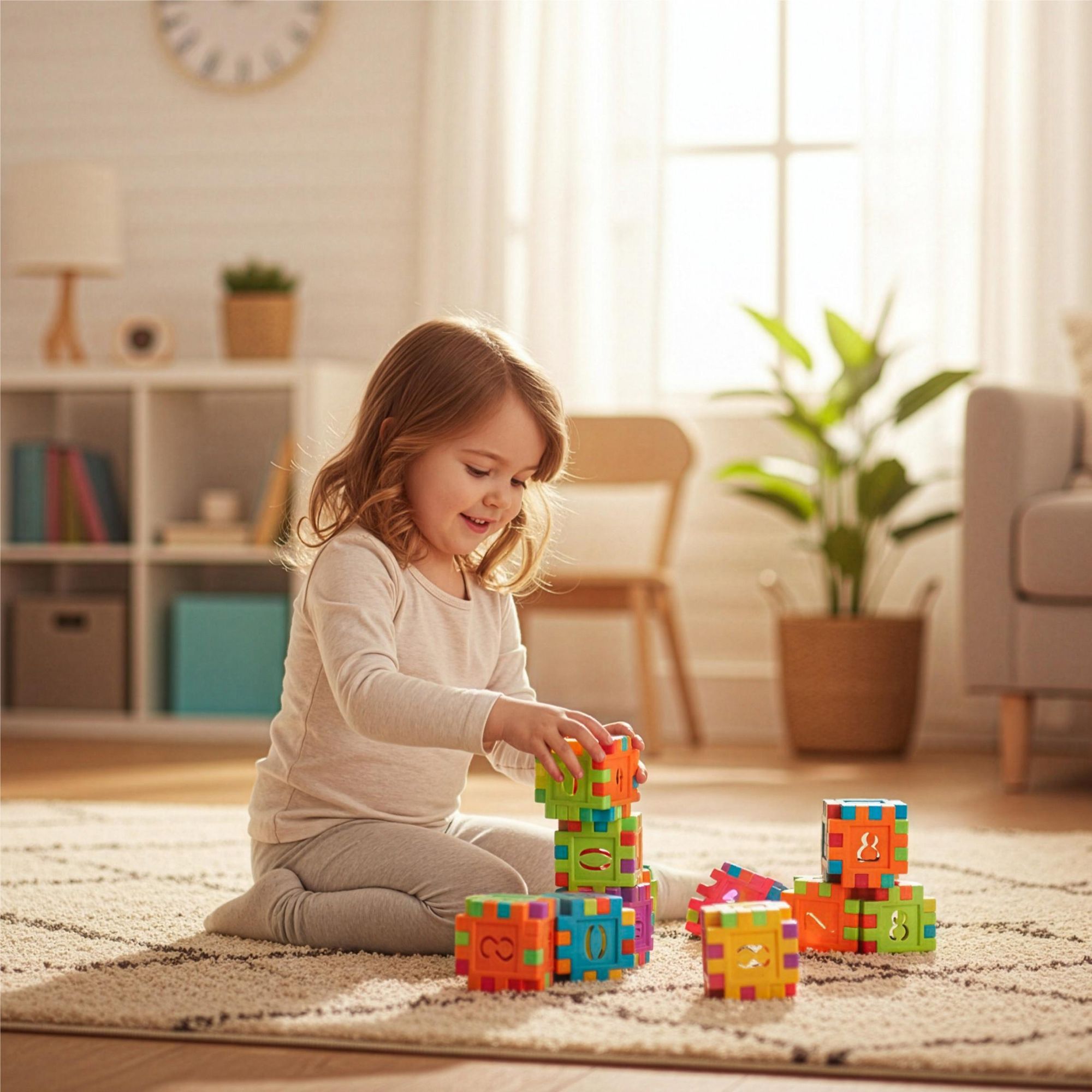 Waffelbausteine 90 Teile Lernspielzeug für Kinder ab 3 Jahre, Konstruktionsspielzeug Puzzle Set Bunte Bausteine Motorik Spielzeug, EVI TOYS Mini