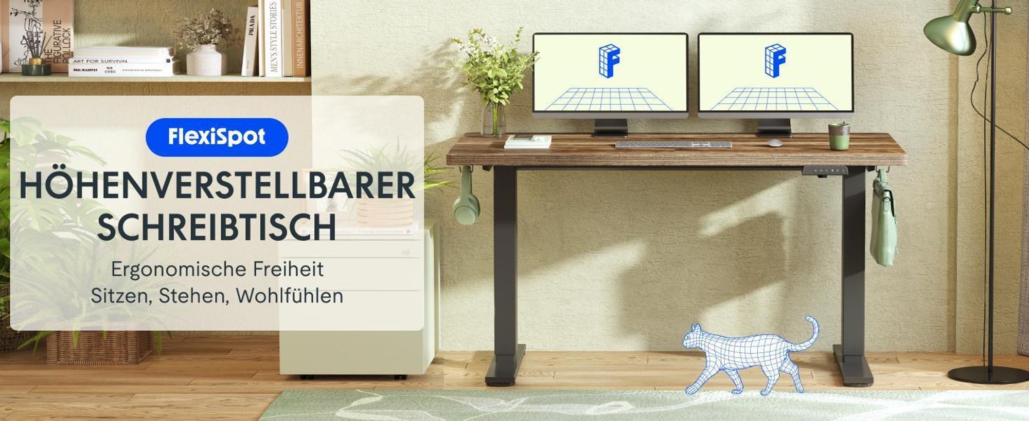 FLEXISPOT EN1 Höhenverstellbarer Schreibtisch 140x80cm, 100 kg Tragkraft, mit Anti-Kollisionsschutz,  Einteilige Tischplatte, 4 Memory-Funktion(Braun)