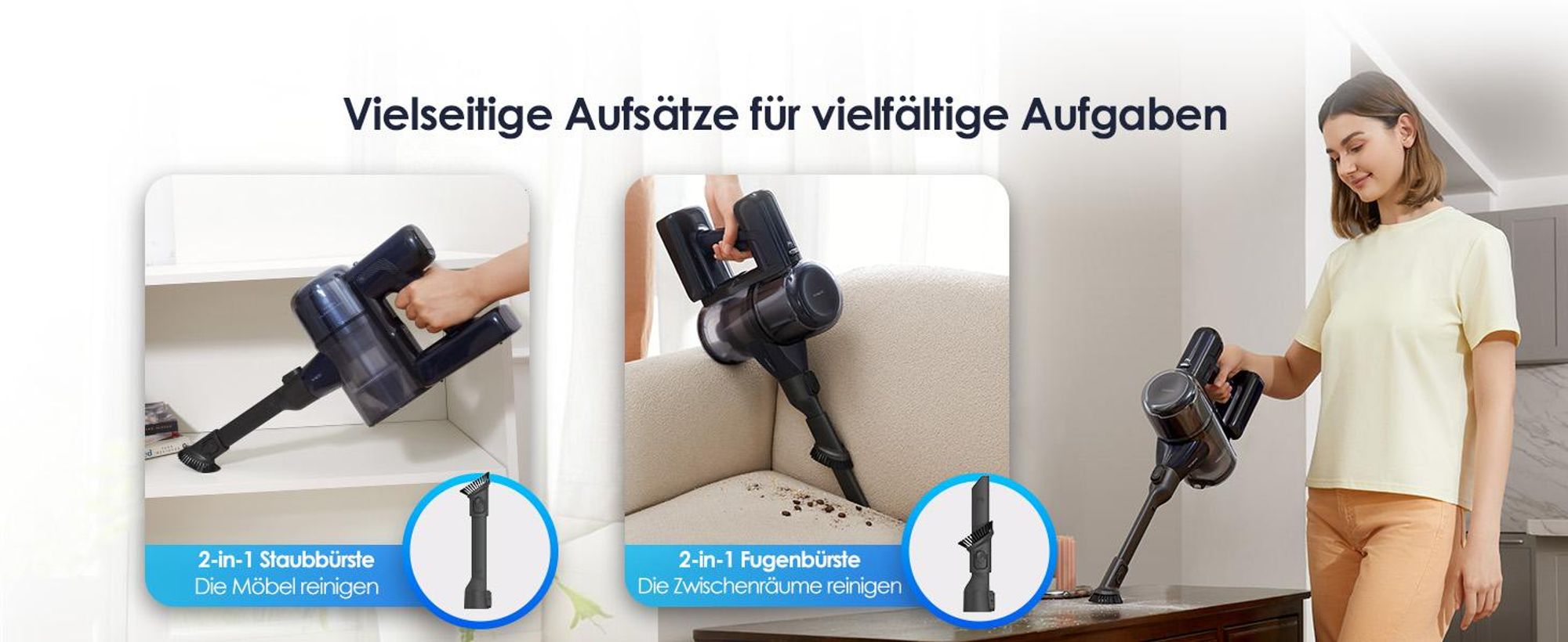 Tineco PURE ONE S50 Kabelloser Akku Staubsauger, 150AW Saugleistung, bis zu 95 Min. ZeroTangle-Bürste, LED, Entfernt Mühelos Großschmutz & Tierhaare