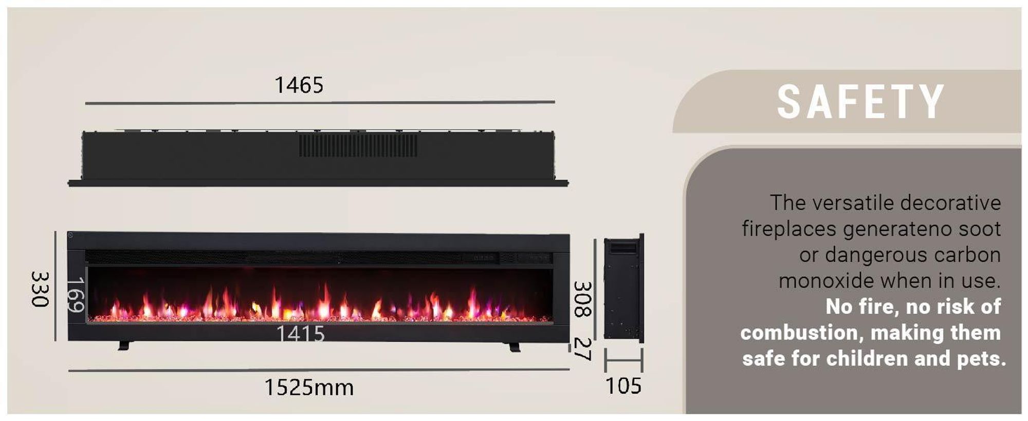 Elektrický krb, vestavný krb BALDERIA Agnes 60 – výkon až 1800 W, černý