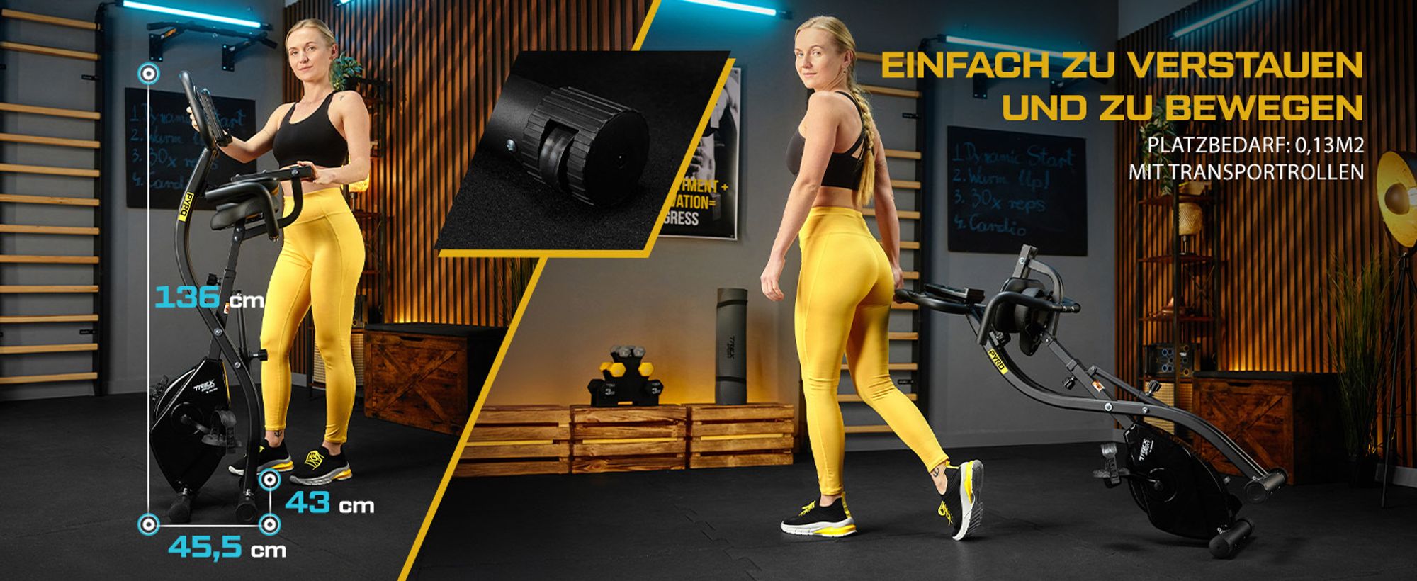 TREX SPORT Heimtrainer Fahrrad klappbar TX-360XB PYRO | Fitnessbike Pulssensoren, 10 Stufen extrem leise, 7 Sitzhöhen, bis 120 kg
